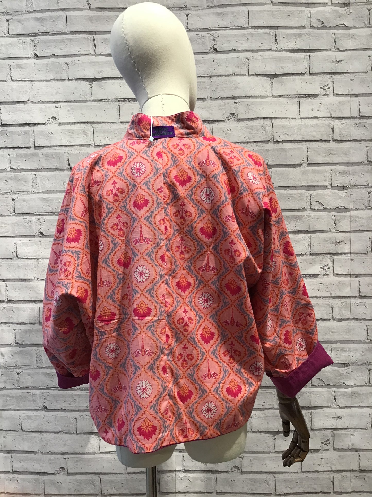 Hot pink lotus flower and cerise Linen Jacket - Violet Elizabeth