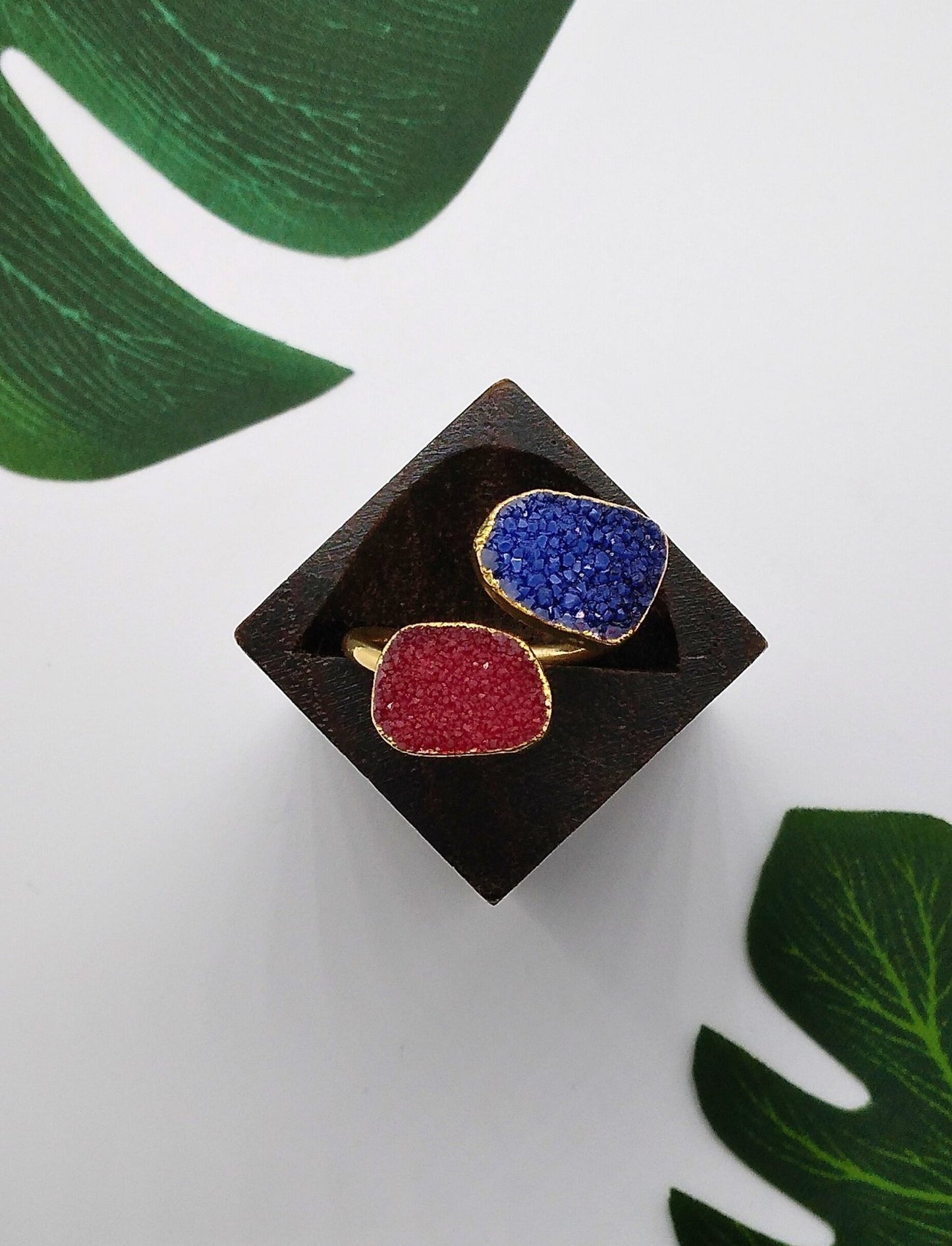 Magenta and Blue Double Druzy Agate Ring - Violet Elizabeth - Jewellery