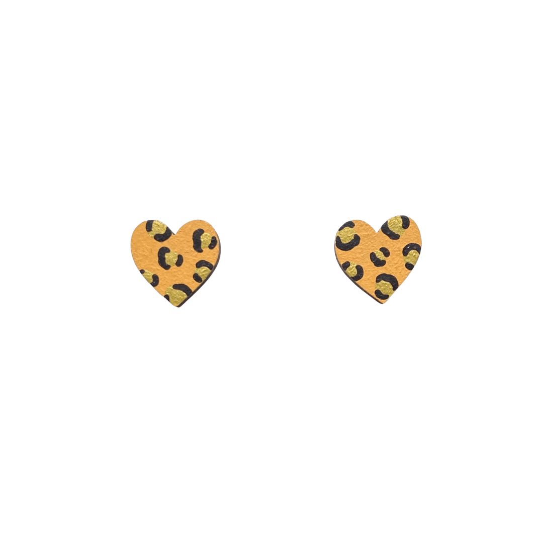 Mini leopard print heart yellow and gold stud earrings - Violet Elizabeth -