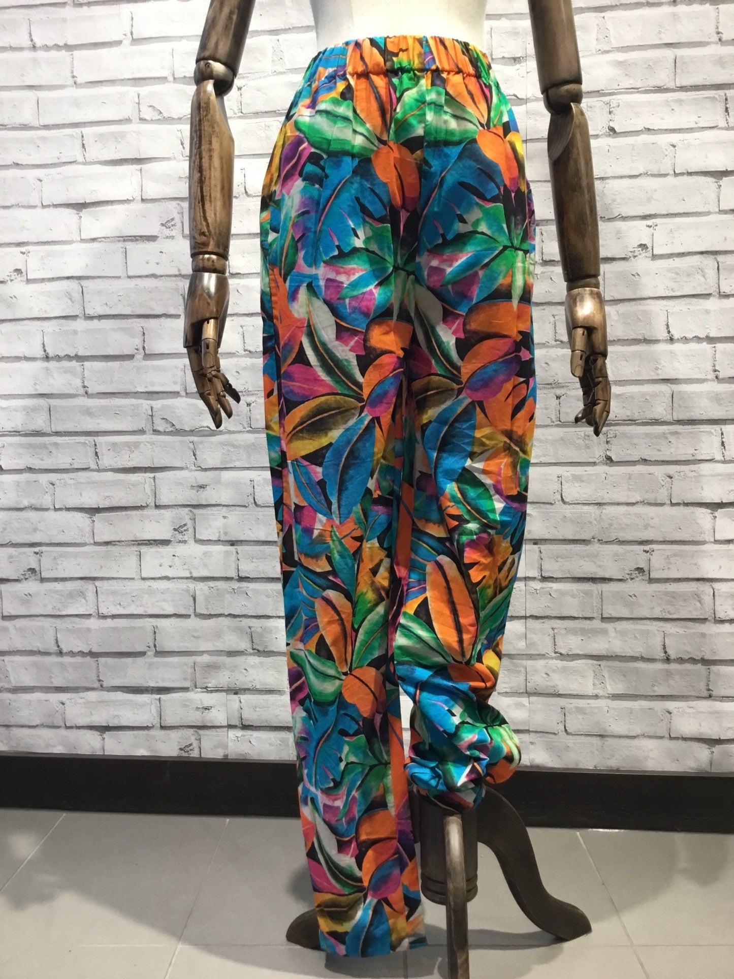Multicoloured tropical leaf Print Trousers - Violet Elizabeth - Clothing