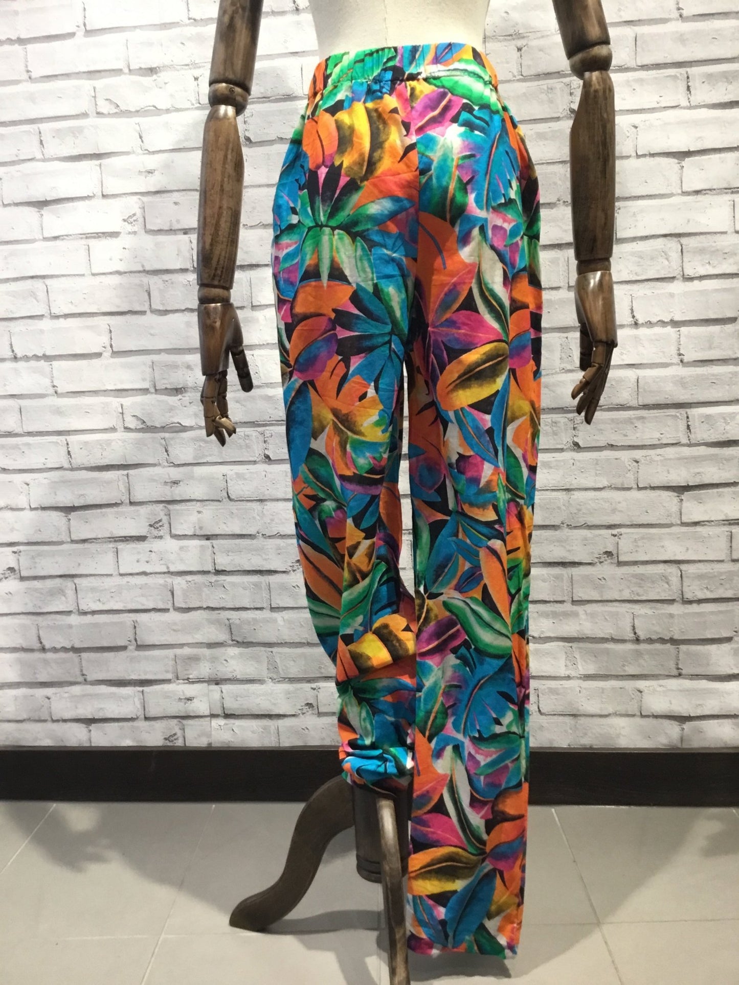 Multicoloured tropical leaf Print Trousers - Violet Elizabeth - Clothing