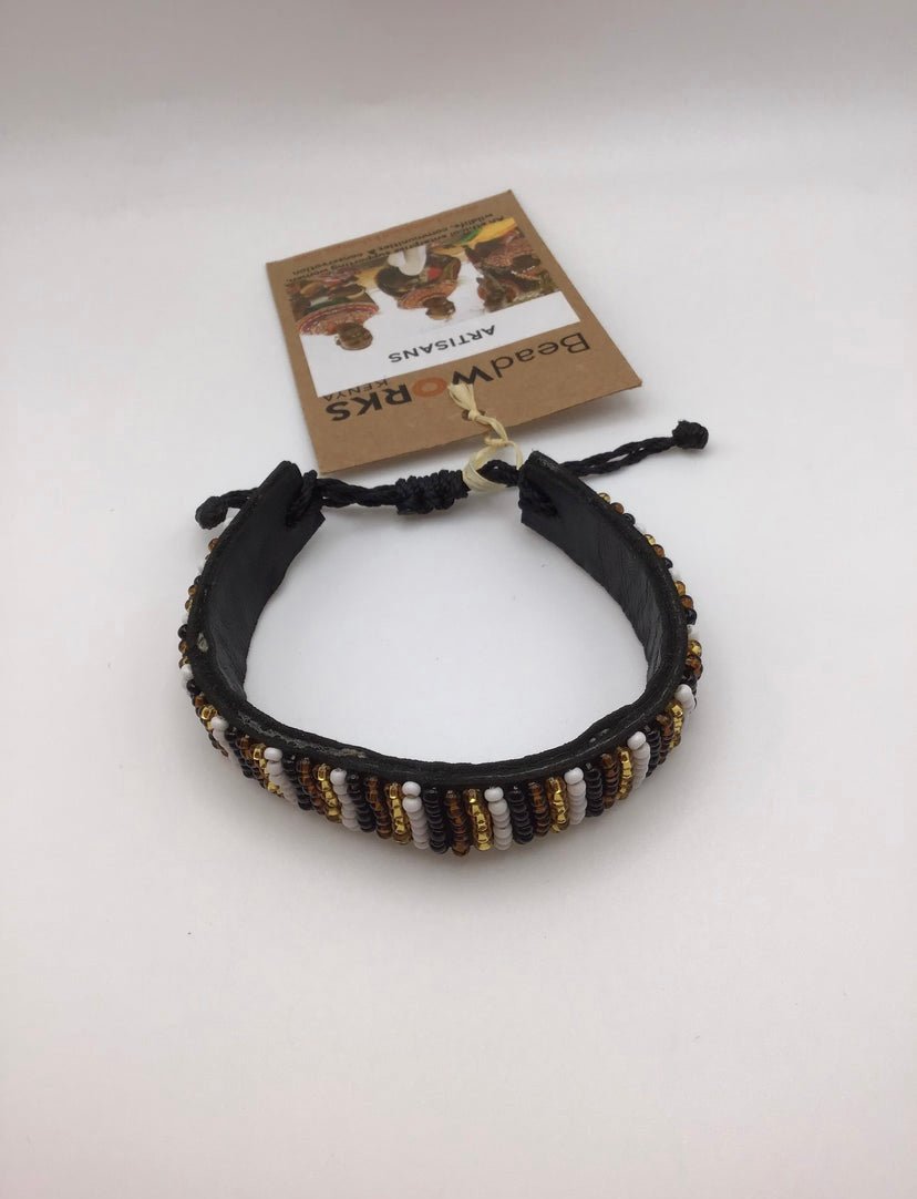 Nature inspired Glass Beaded leather bracelet - Violet Elizabeth - Jewellery
