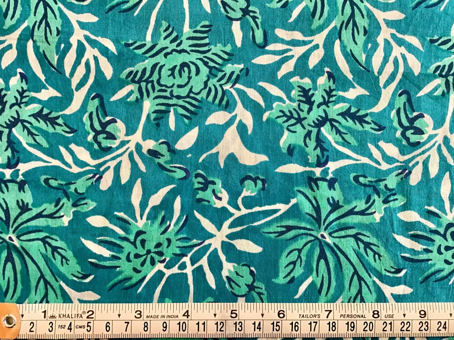 Navy, green and blue Block Printed Fabric - Violet Elizabeth - Haberdashery