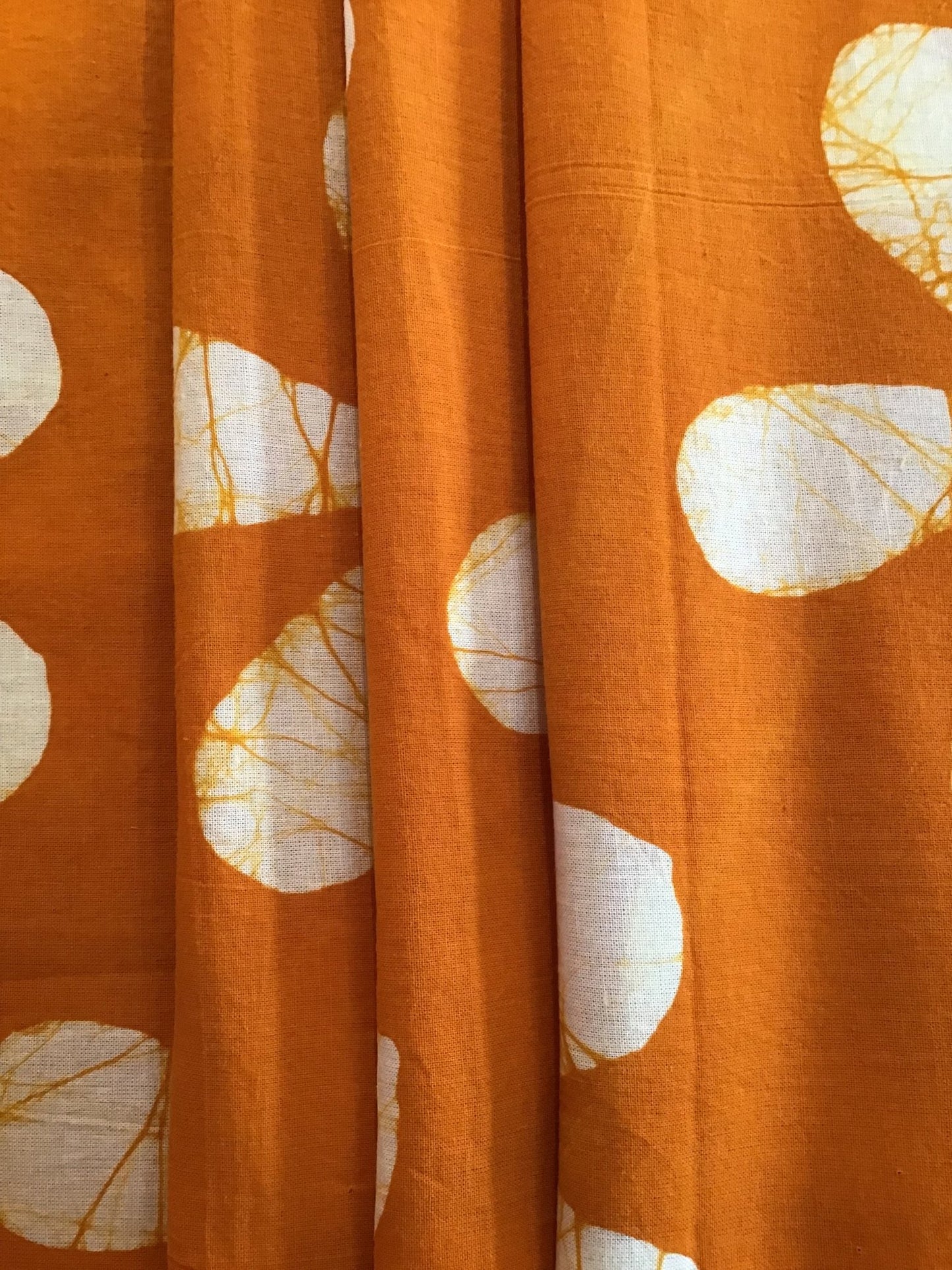 Orange separated flower shapes Batik Hand Printed Pure Cotton Fabric - Violet Elizabeth - Haberdashery