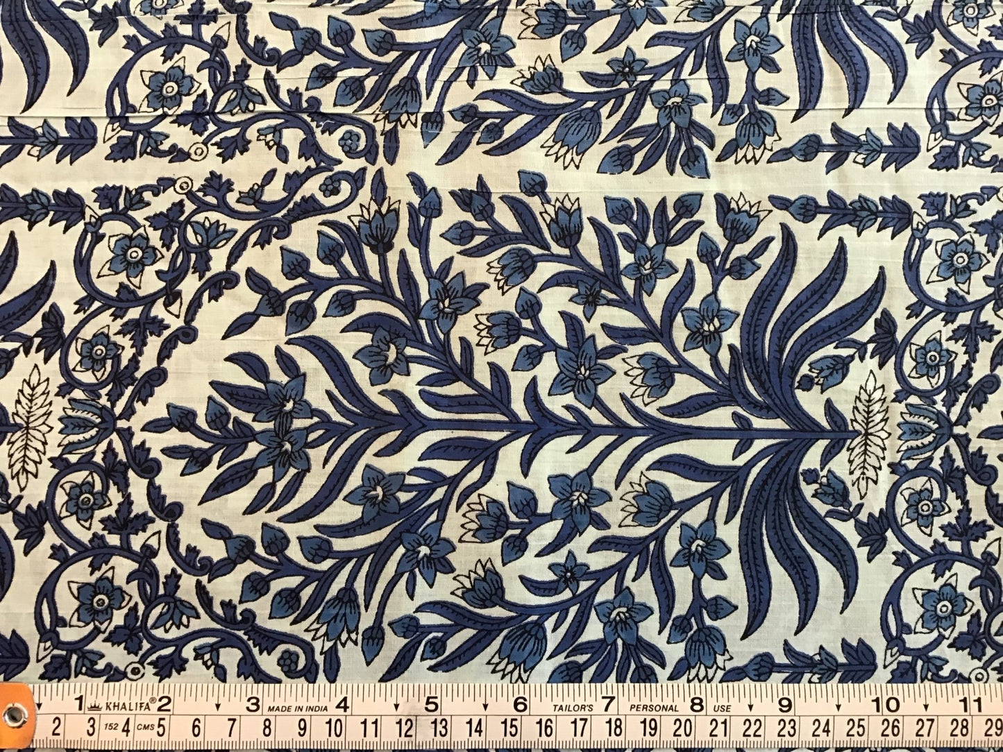 Pale blue with dk blue plant Screen Printed Fabric 100% Cotton - Violet Elizabeth - Haberdashery