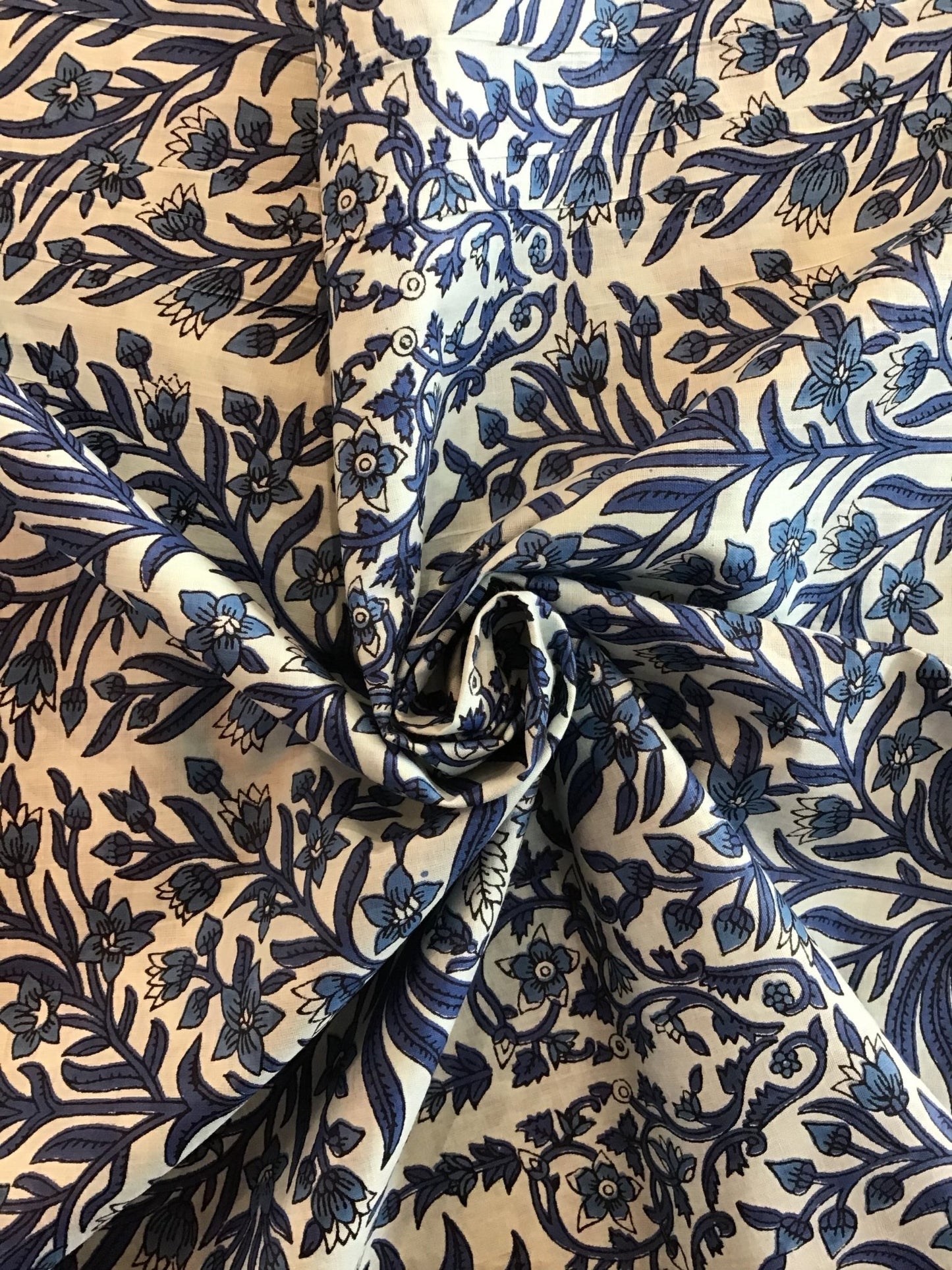 Pale blue with dk blue plant Screen Printed Fabric 100% Cotton - Violet Elizabeth - Haberdashery