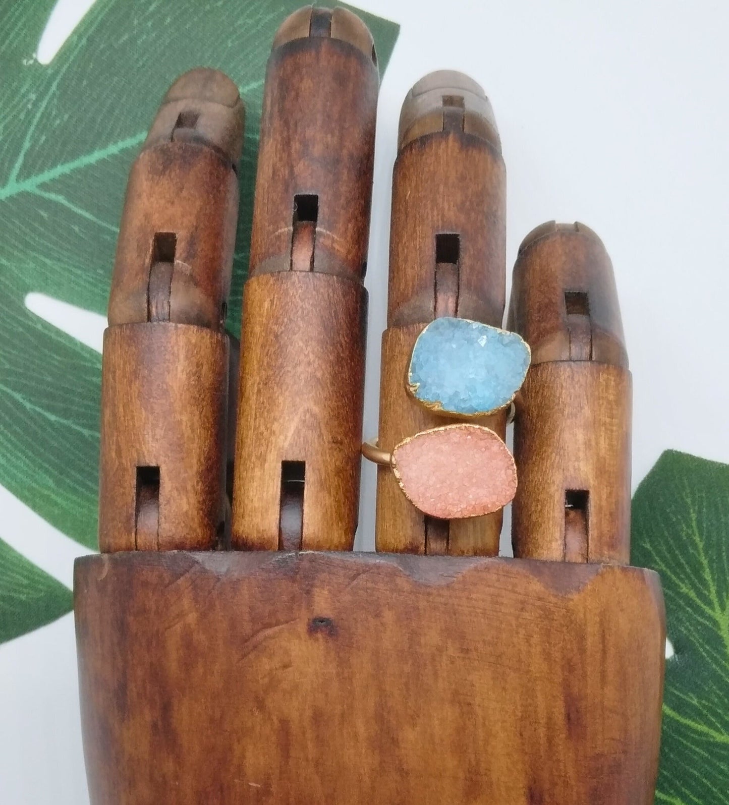 Peach and Sky Blue Double Druzy Agate Ring - Violet Elizabeth - Jewellery