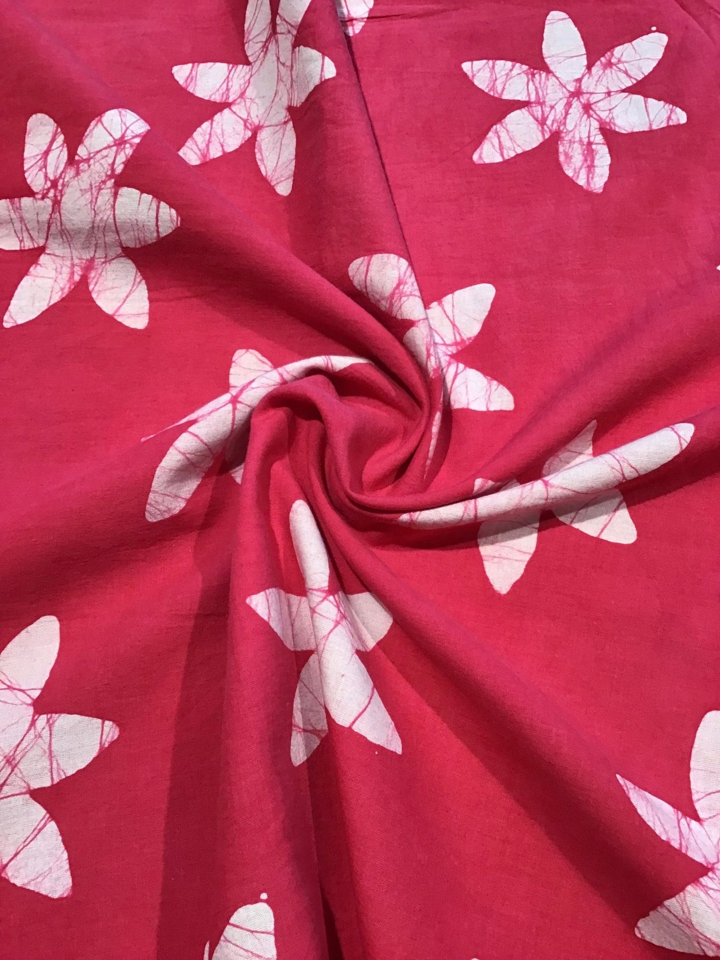 Pink star flower Batik Hand Printed Pure Cotton Fabric - Violet Elizabeth - Haberdashery