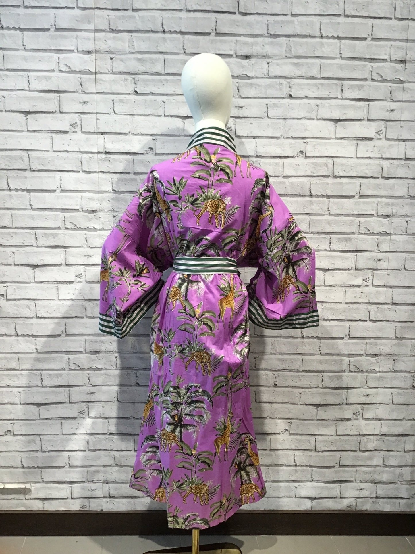 Purple Safari Long Cotton Robe - Violet Elizabeth - Clothing