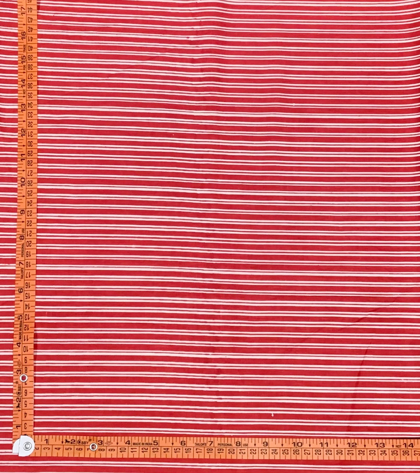 Red and white stripe Screen Printed Fabric 100% Cotton - Violet Elizabeth - Haberdashery