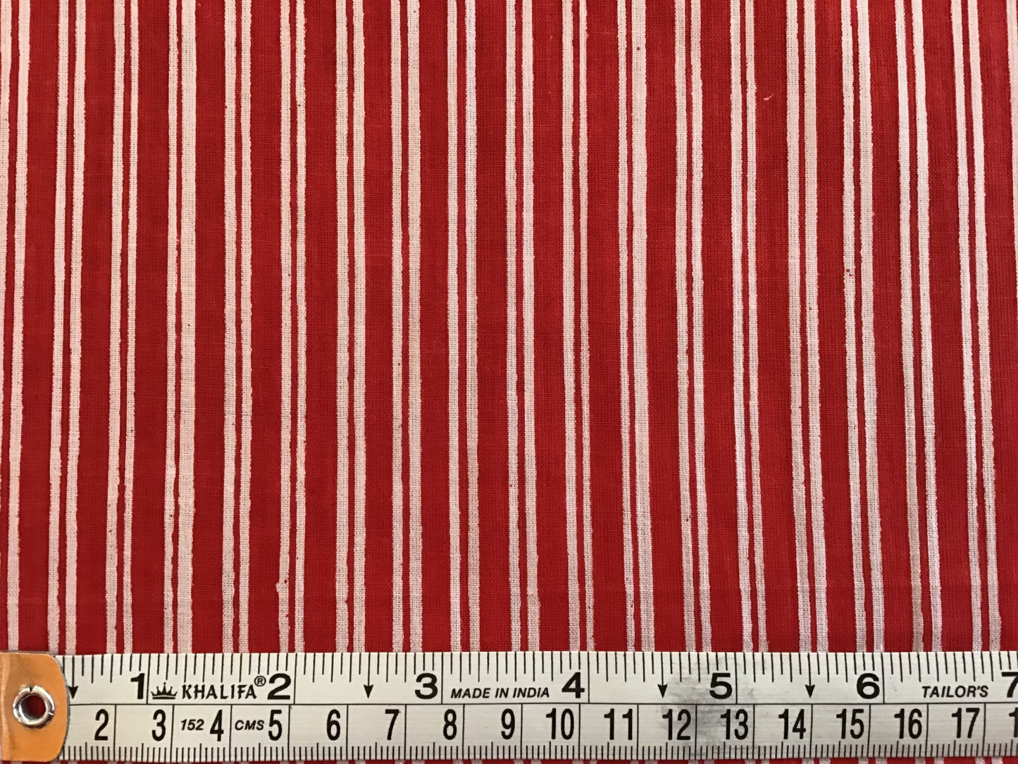 Red and white stripe Screen Printed Fabric 100% Cotton - Violet Elizabeth - Haberdashery