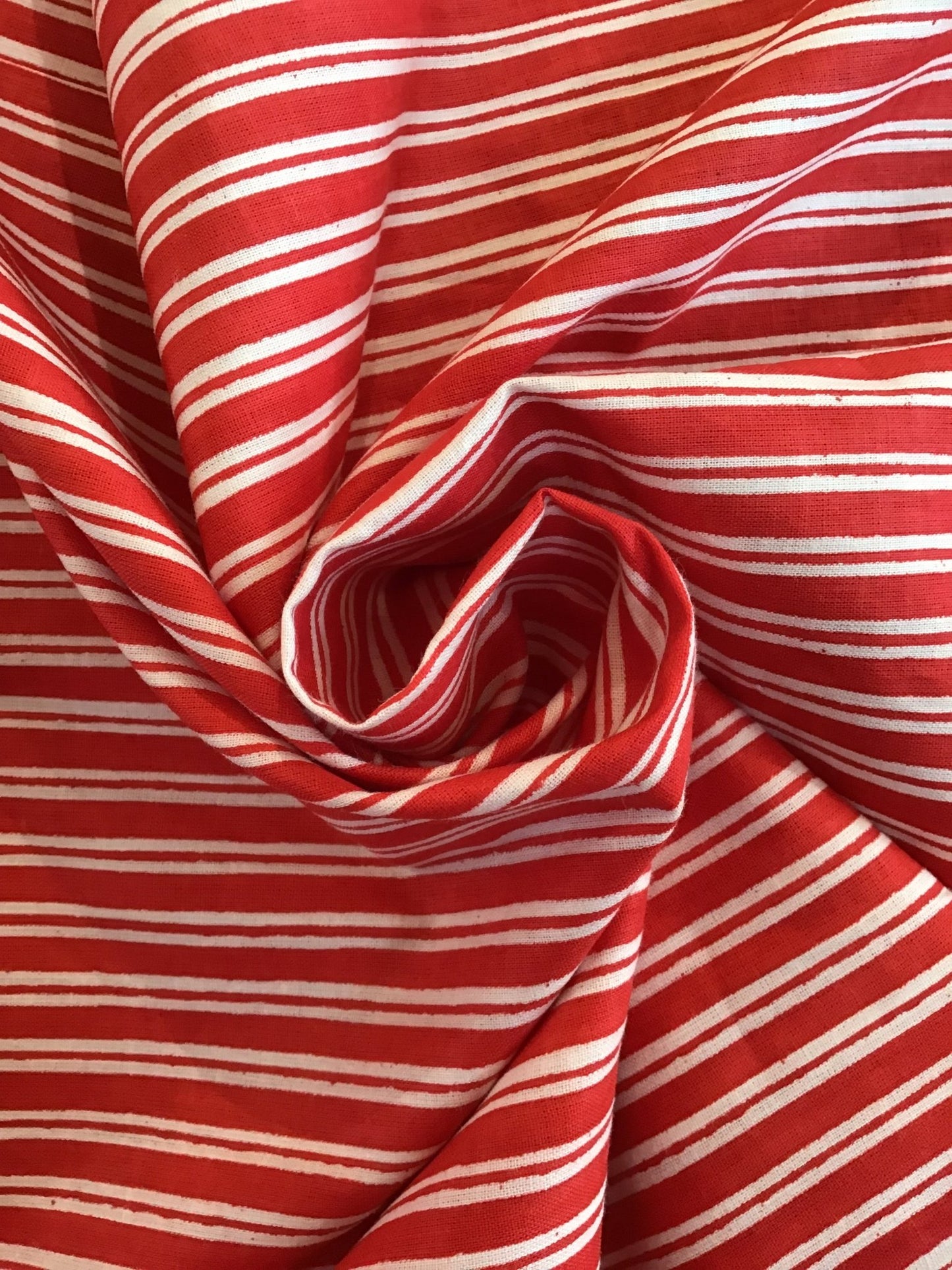 Red and white stripe Screen Printed Fabric 100% Cotton - Violet Elizabeth - Haberdashery