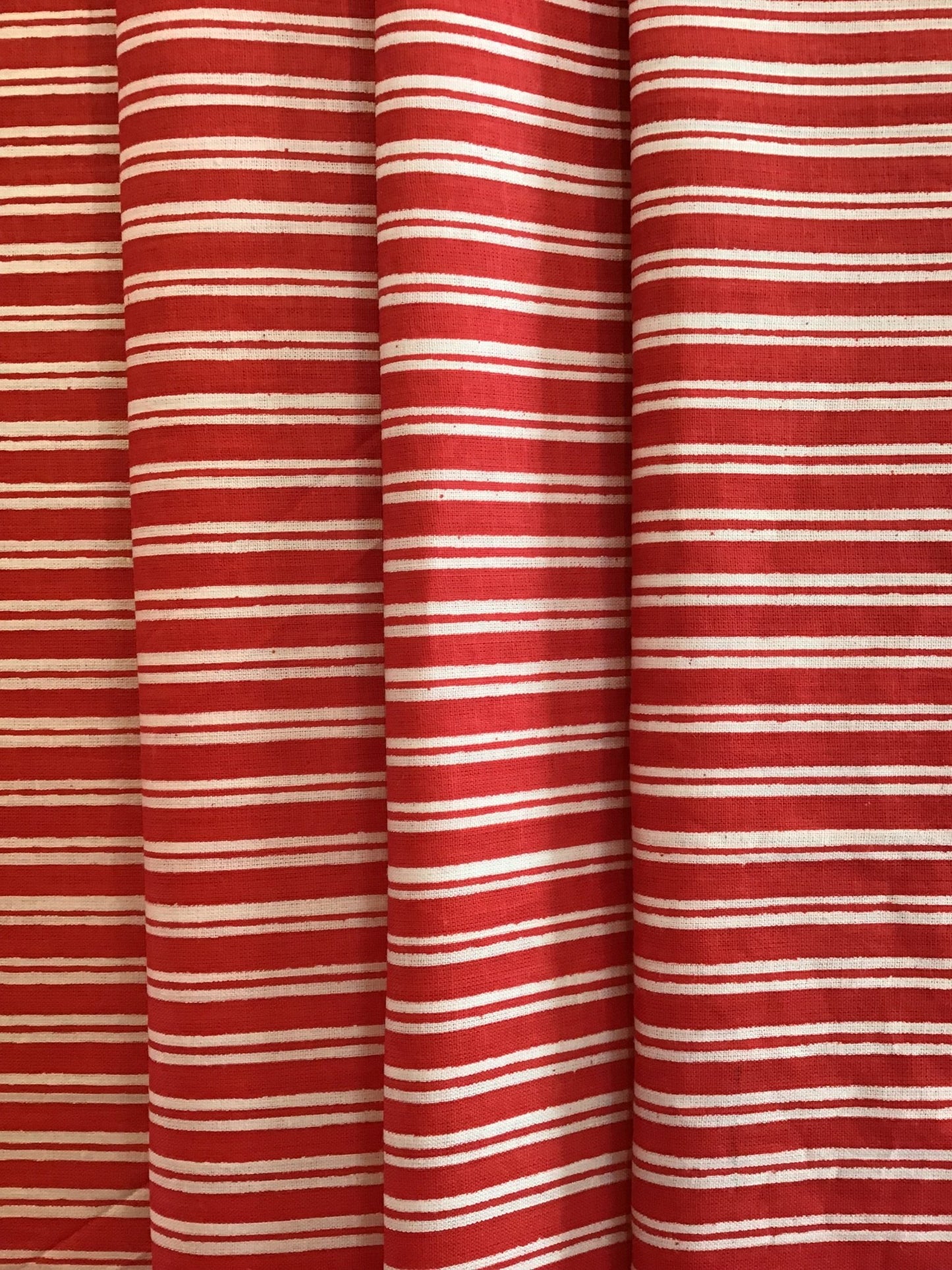 Red and white stripe Screen Printed Fabric 100% Cotton - Violet Elizabeth - Haberdashery