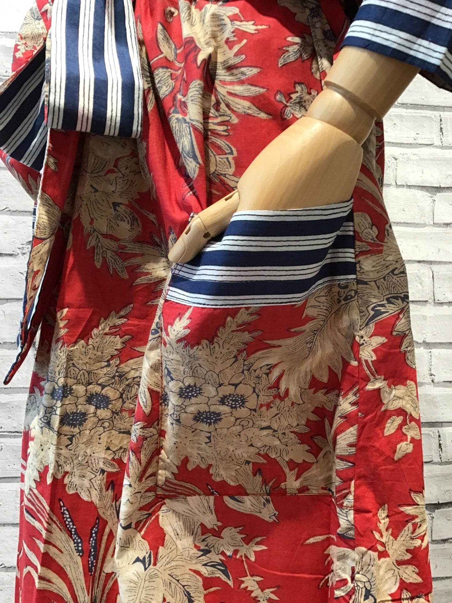 Red Blue Long Cotton Robe - Violet Elizabeth - Clothing