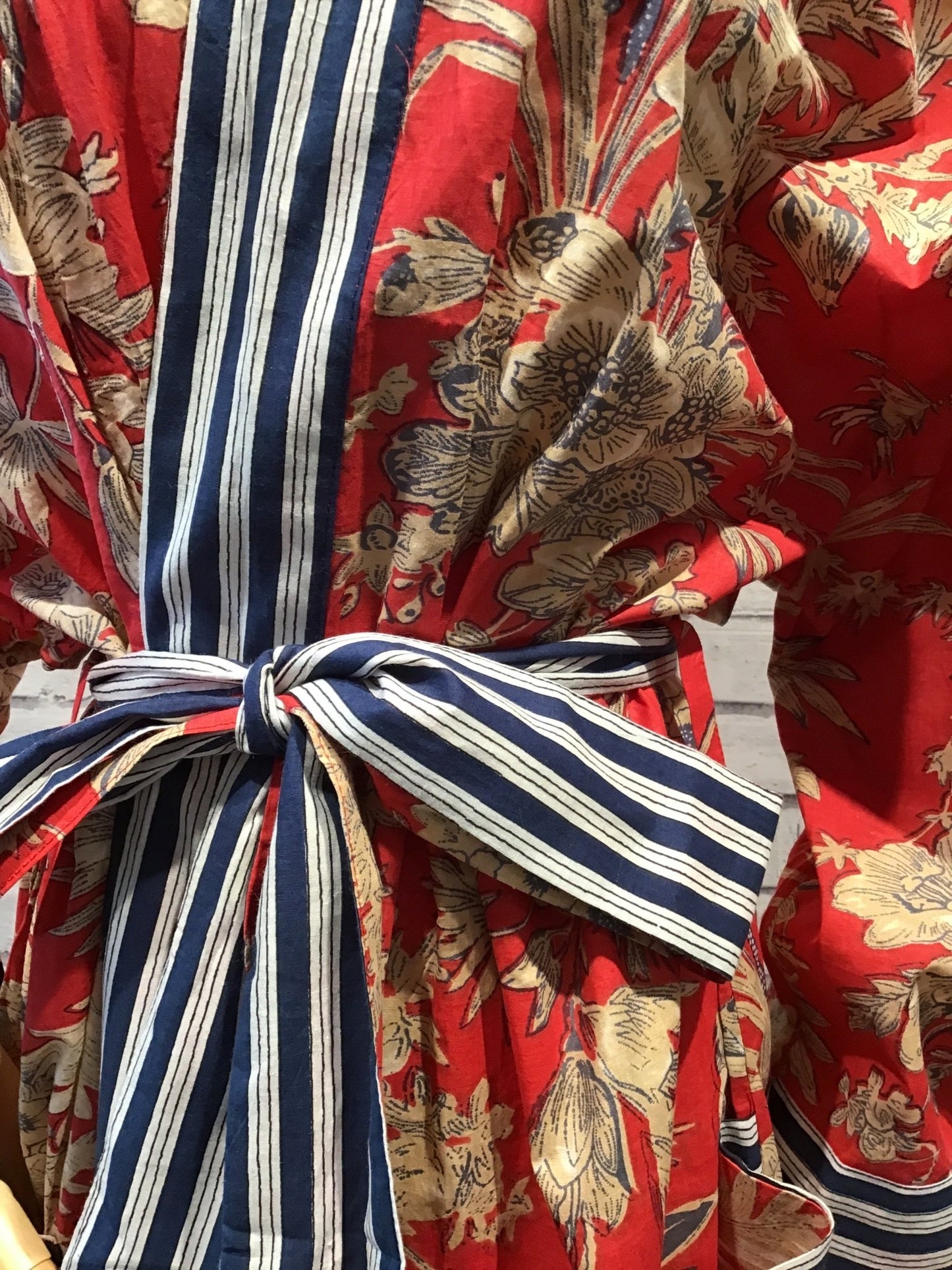 Red Blue Long Cotton Robe - Violet Elizabeth - Clothing
