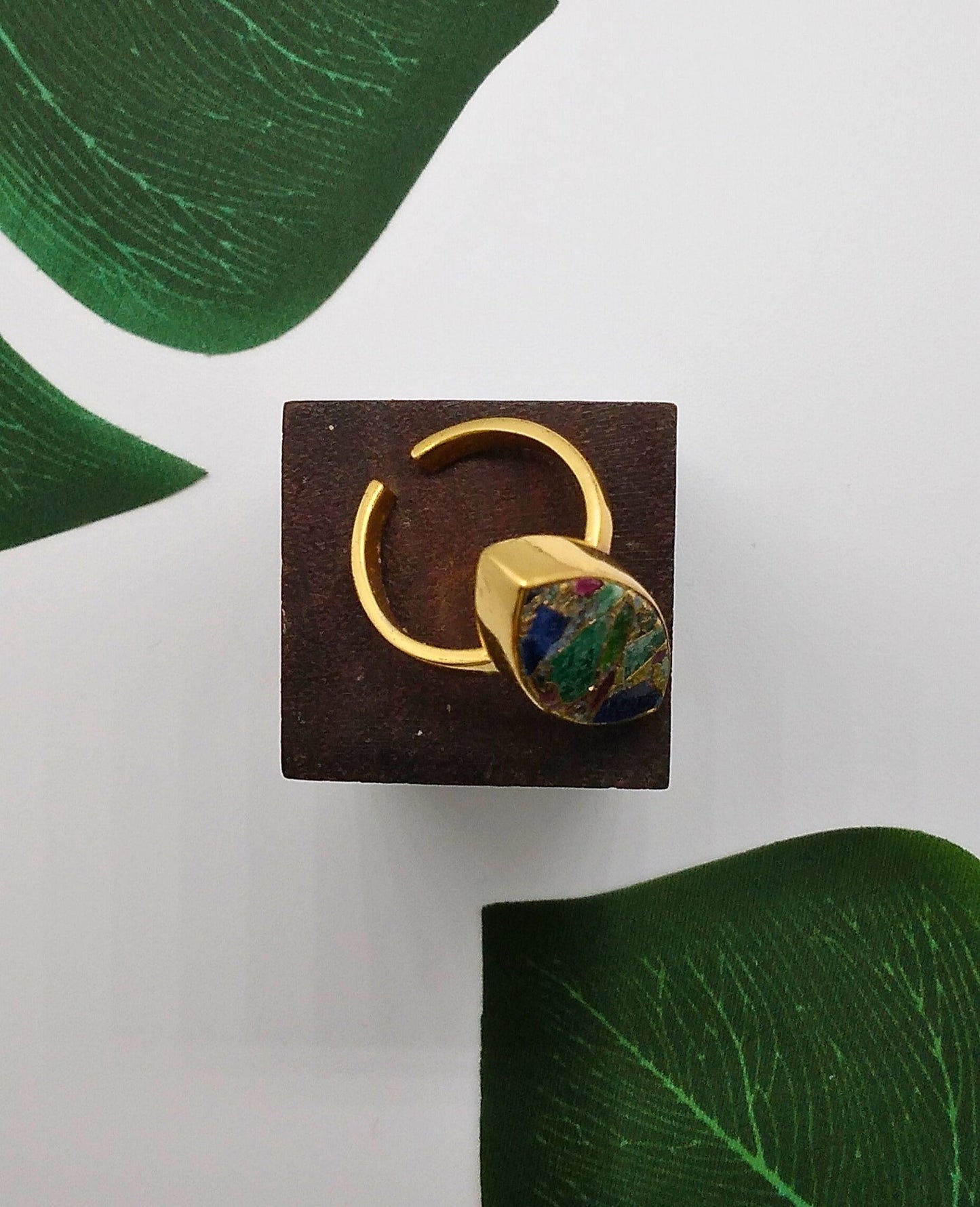 Red, Green and Blue Jasper Crackle Ring - Violet Elizabeth - Jewellery