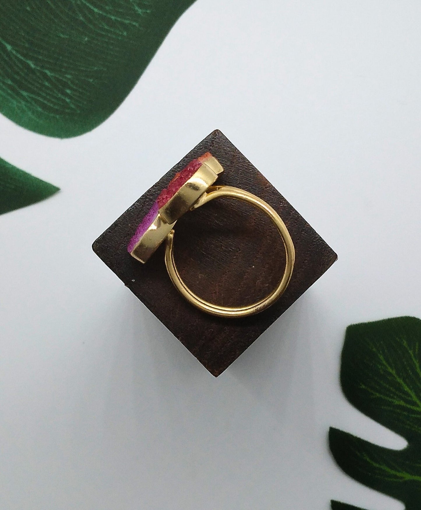 Red, Orange and Pink Triple Sugar Druzy Ring - Violet Elizabeth - Jewellery