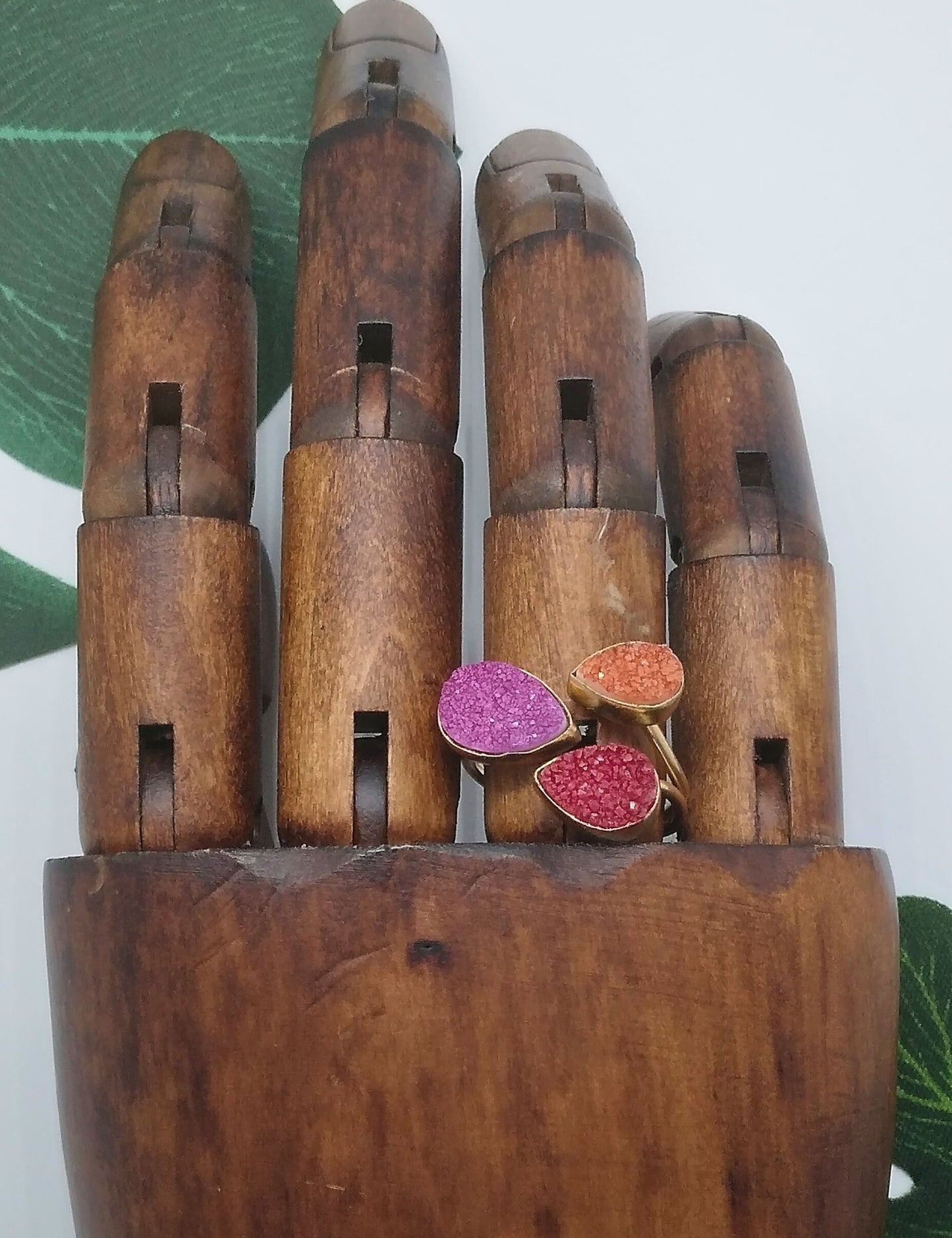 Red, Orange and Pink Triple Sugar Druzy Ring - Violet Elizabeth - Jewellery