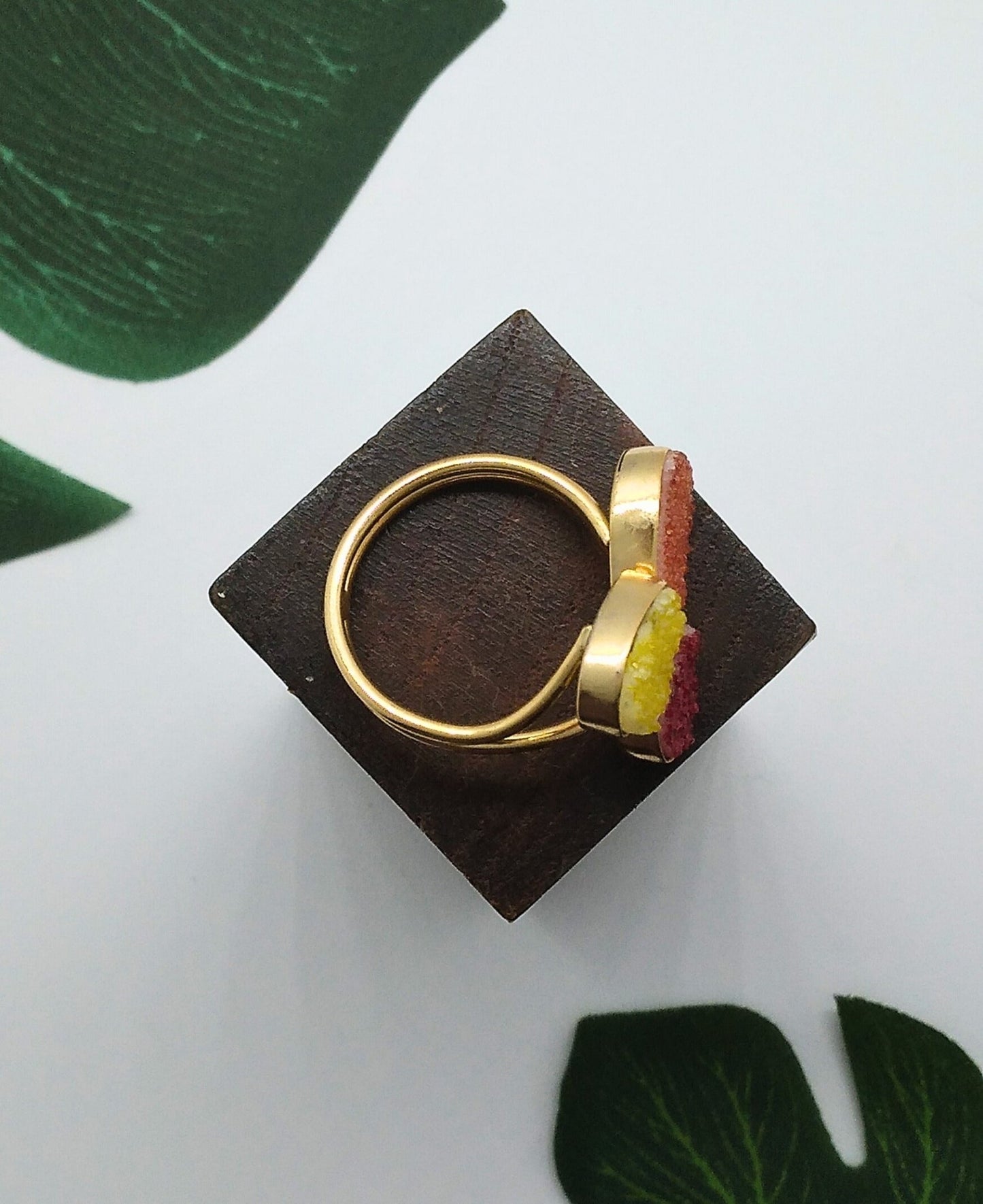 Red, Orange and Yellow Triple Sugar Druzy Ring - Violet Elizabeth - Jewellery