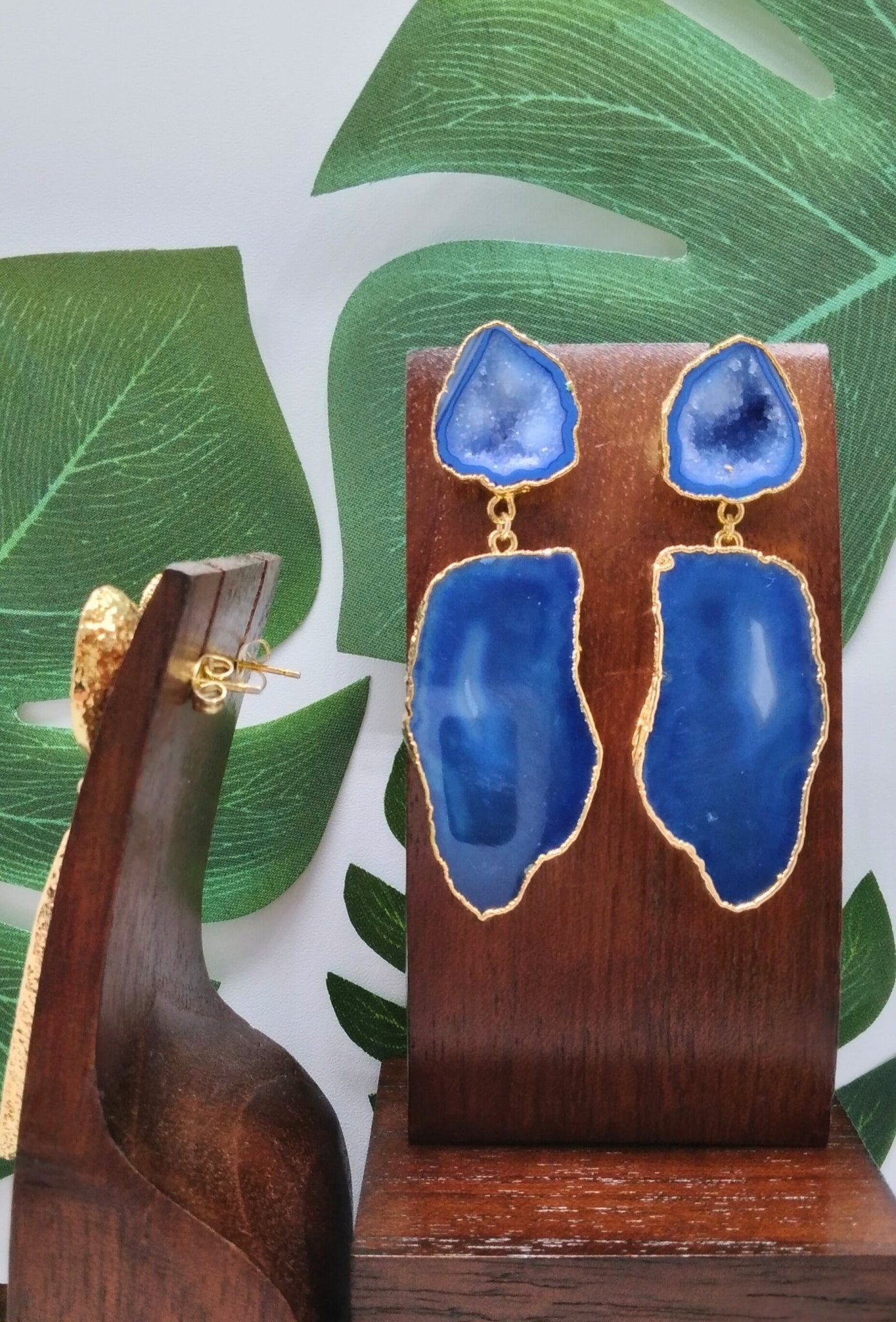 Sea Blue Agate Slice Drop Earrings - Violet Elizabeth - Jewellery