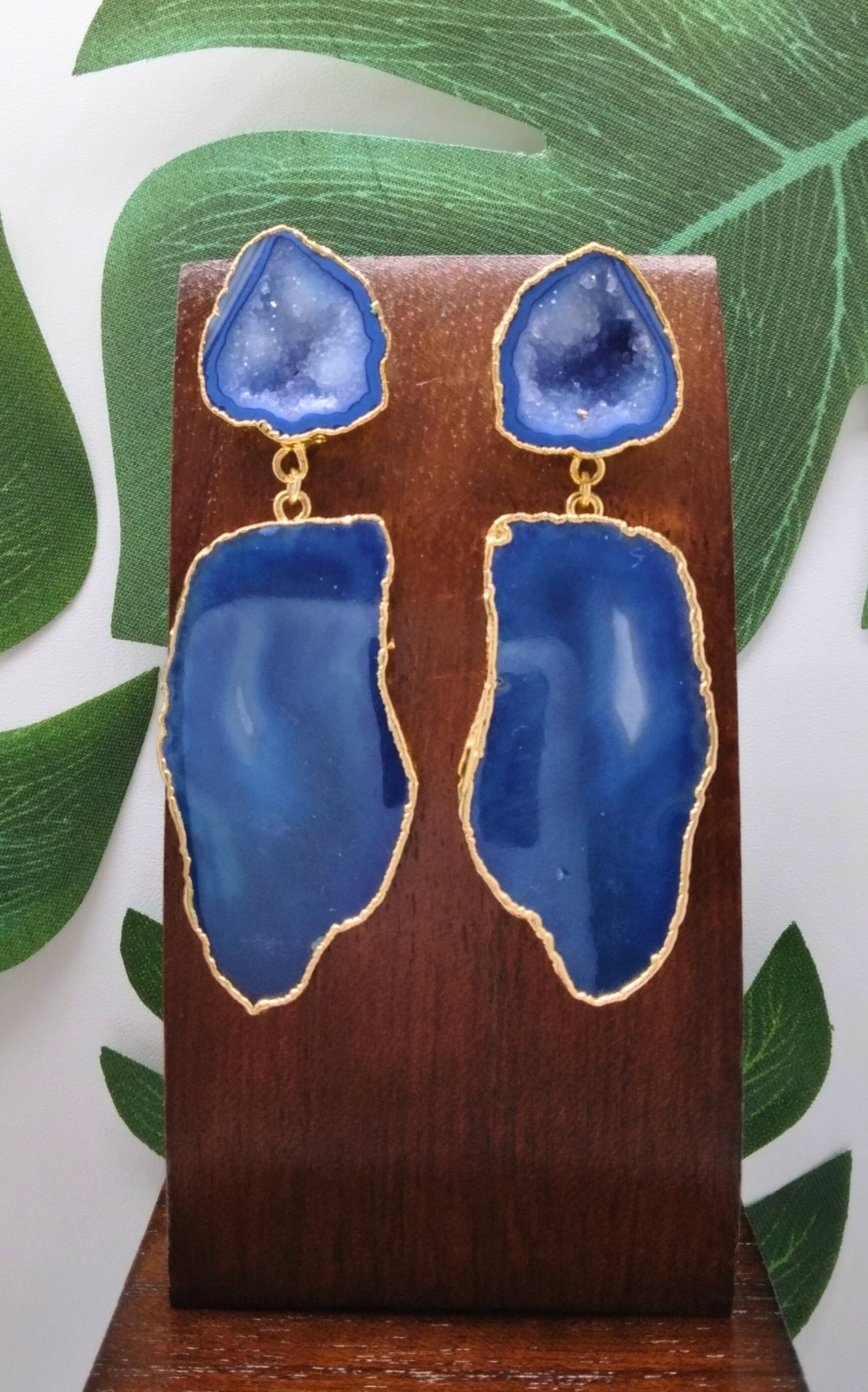 Sea Blue Agate Slice Drop Earrings - Violet Elizabeth - Jewellery
