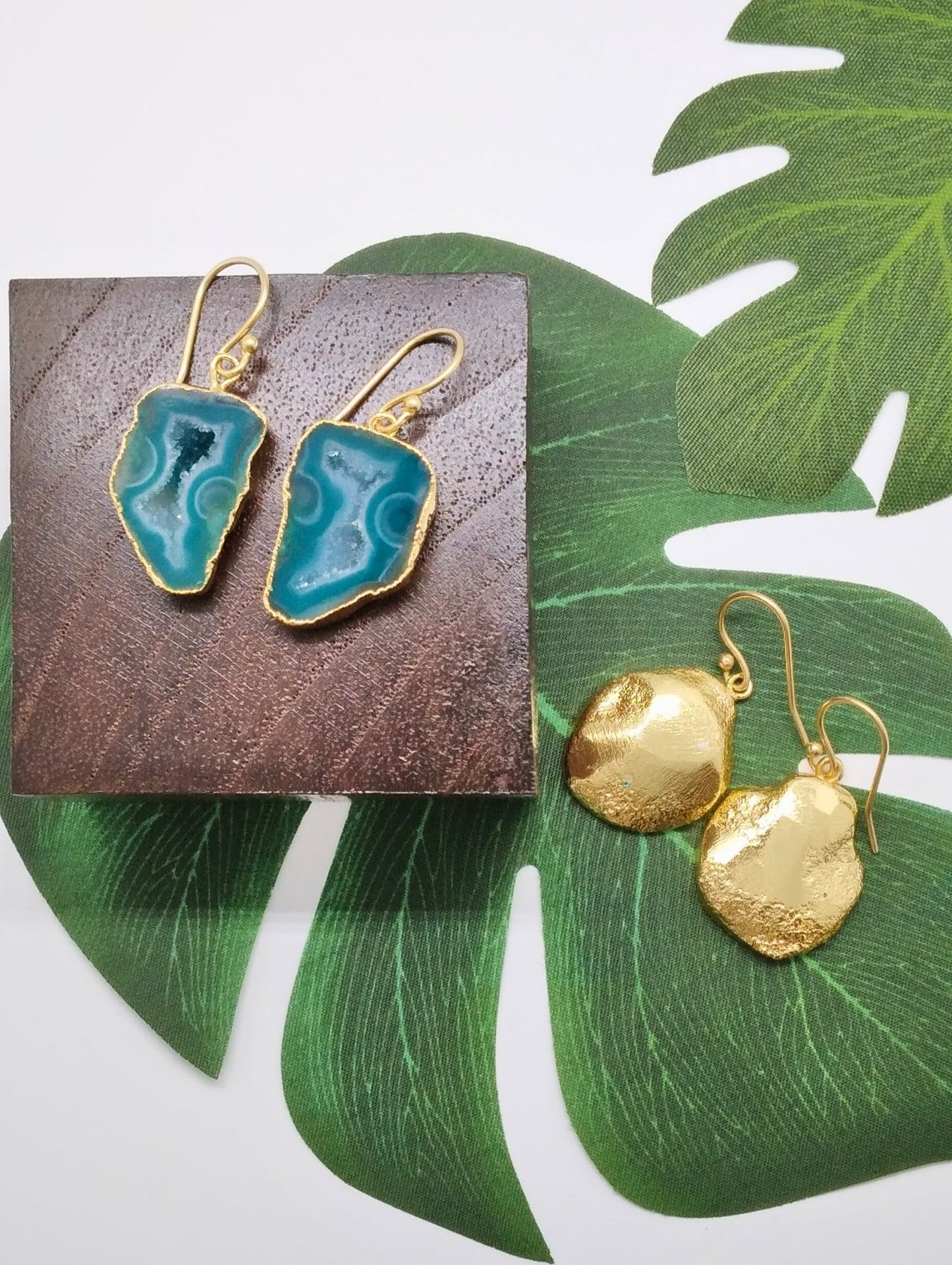 Sea Green Geode Druzy Earrings - Violet Elizabeth - Jewellery