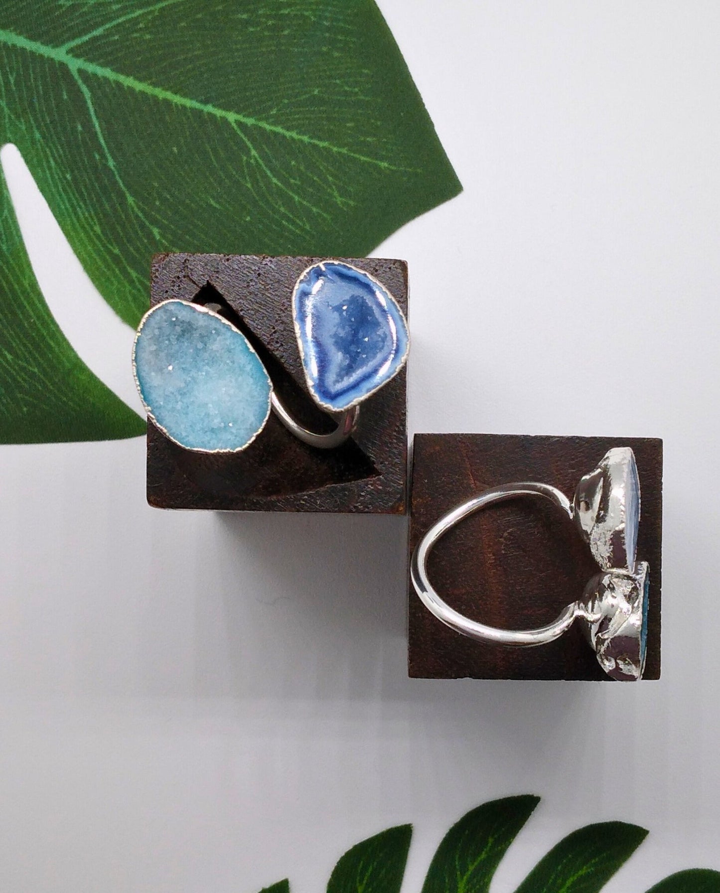 Shades of Blue Double Geode Druzy Silver Ring - Violet Elizabeth - Jewellery
