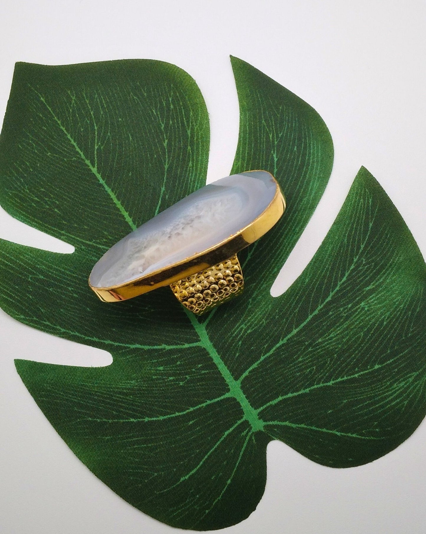 Silver Large Agate Slice Ring - Violet Elizabeth - Jewellery