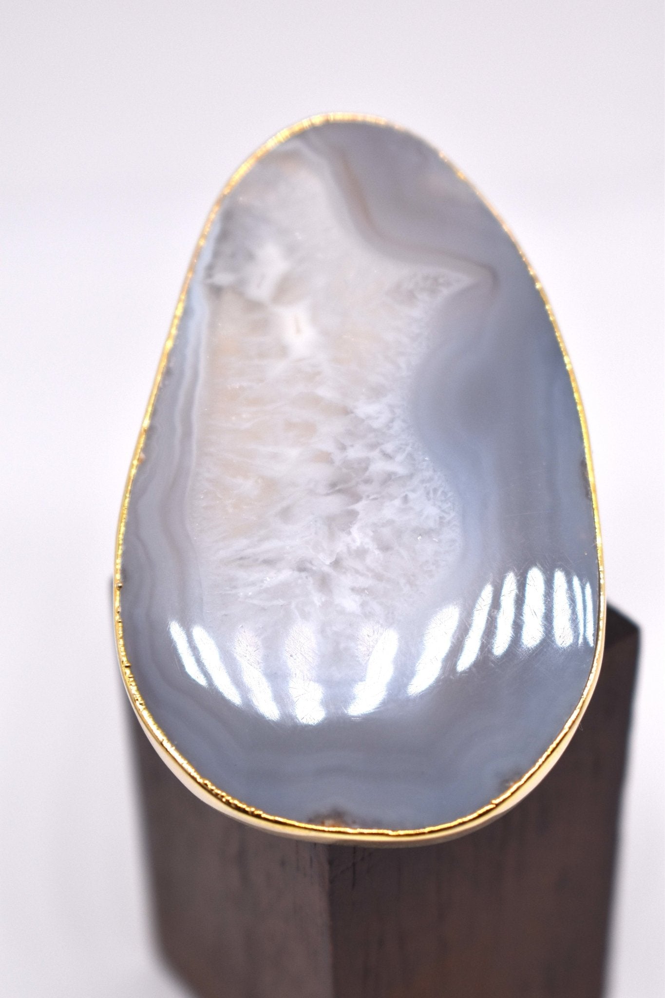 Silver Large Agate Slice Ring - Violet Elizabeth - Jewellery