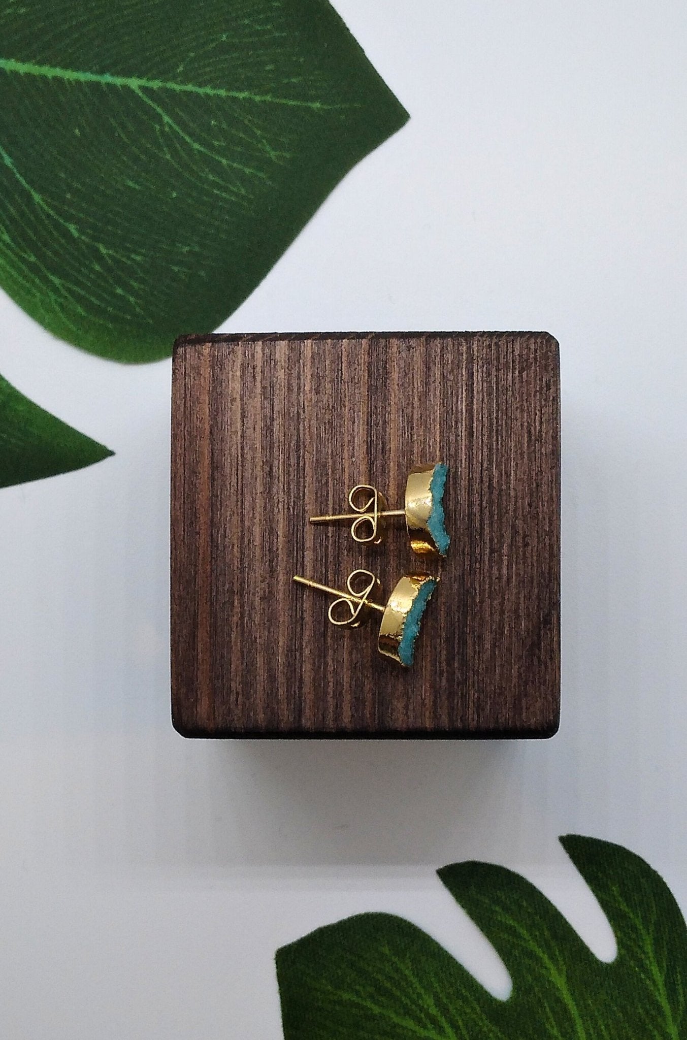 Sky Blue Geode Druzy Moon Studs - Violet Elizabeth - Jewellery