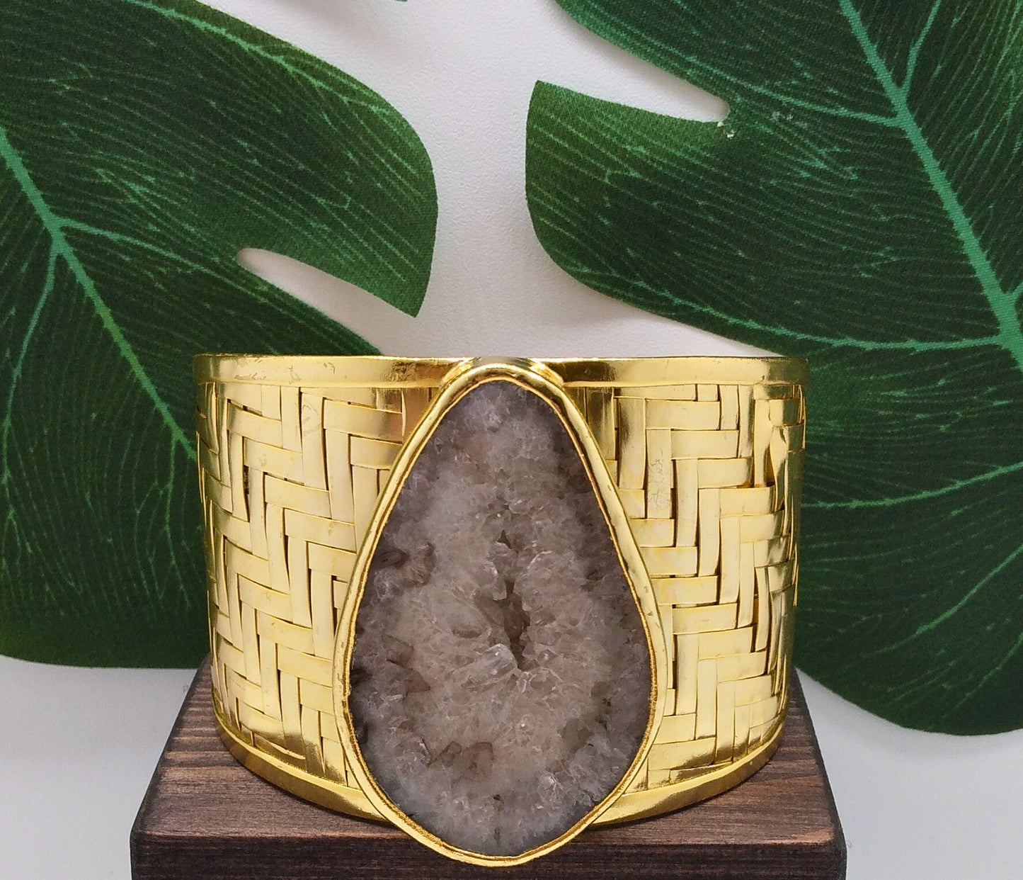 Spectacular Silver Agate Slice Cuff - Violet Elizabeth - Jewellery