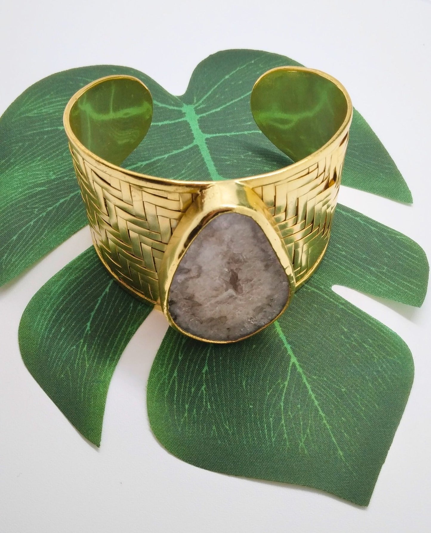 Spectacular Silver Agate Slice Cuff - Violet Elizabeth - Jewellery