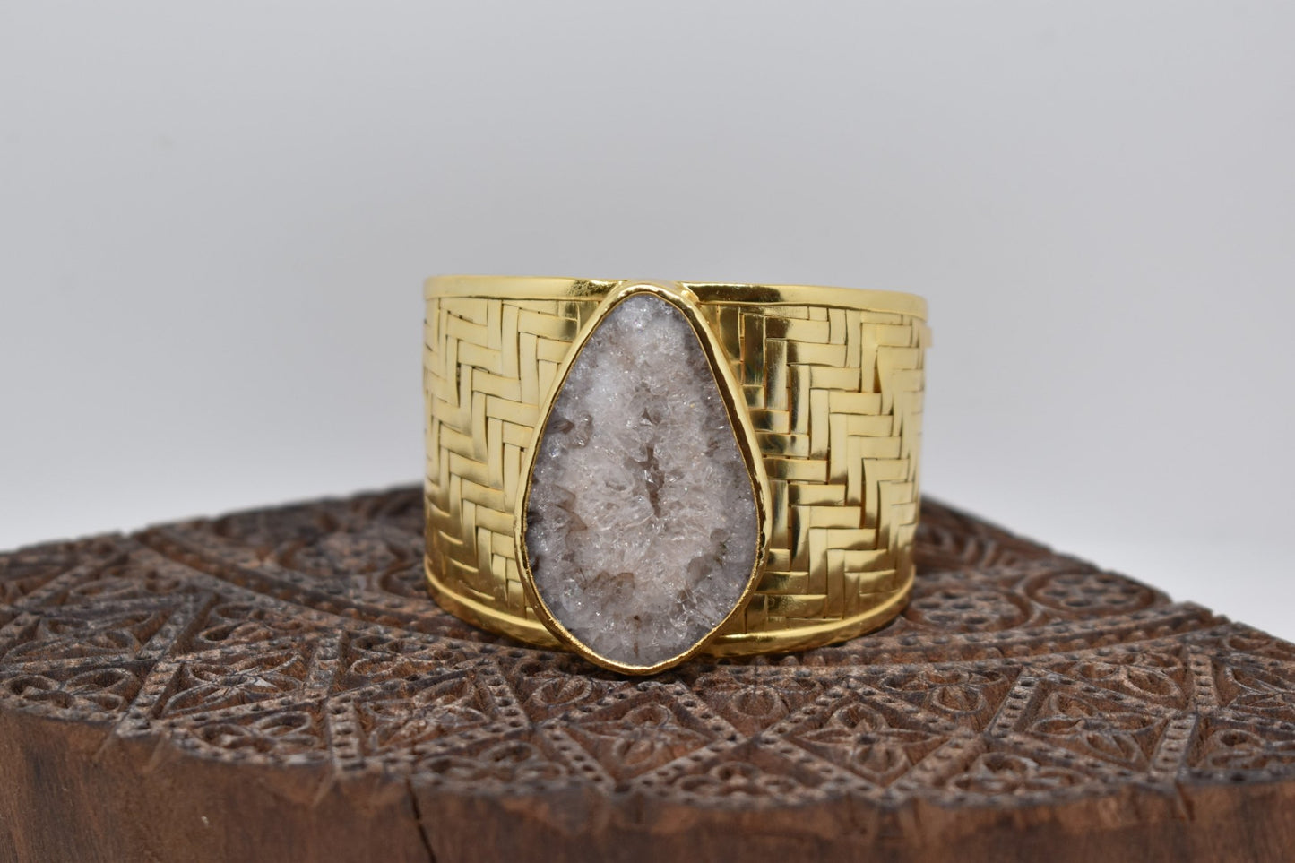 Spectacular Silver Agate Slice Cuff - Violet Elizabeth - Jewellery