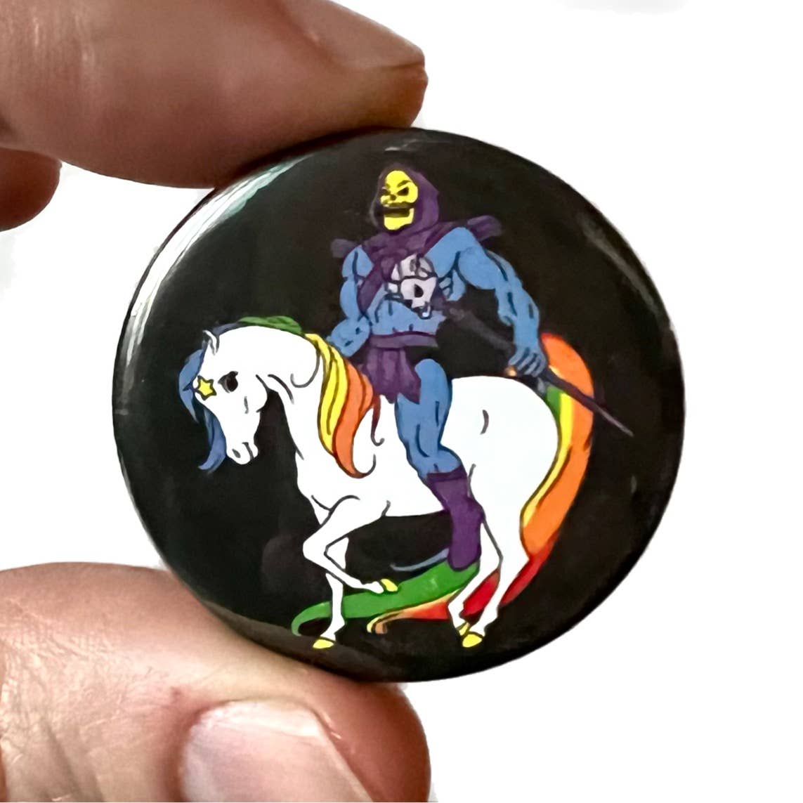Starlite Skeletor Rainbow Inspired Button Pin Badge Black - Violet Elizabeth -