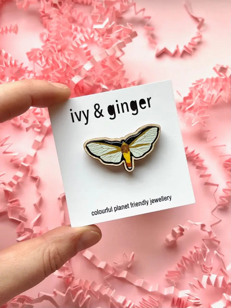 Winged insect wooden pin badge brooch eco friendly - Violet Elizabeth -