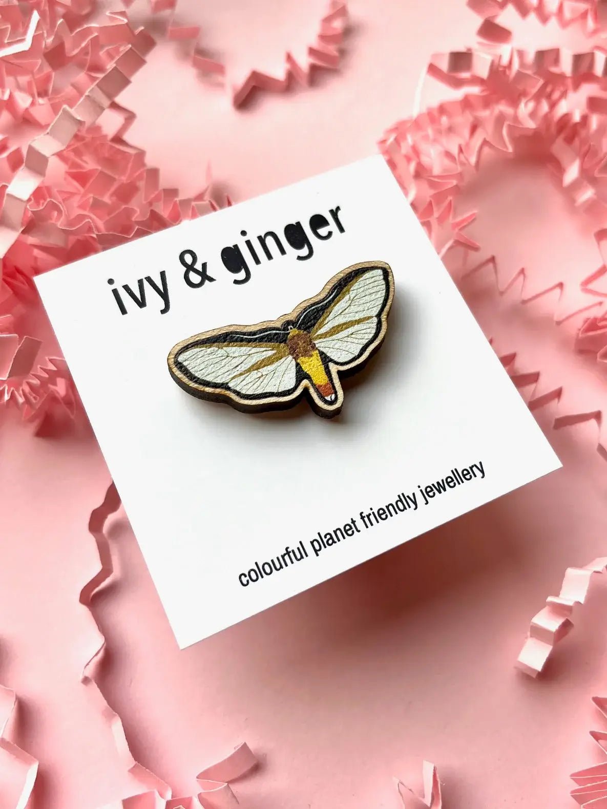 Winged insect wooden pin badge brooch eco friendly - Violet Elizabeth -