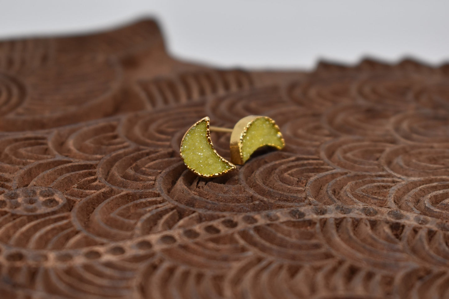 Yellow Geode Druzy Moon Studs - Violet Elizabeth - Jewellery