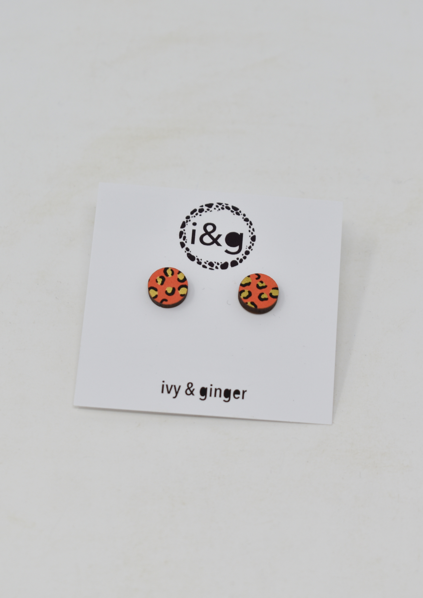Leopard Print Studs - Mini Orange/Gold - Violet Elizabeth