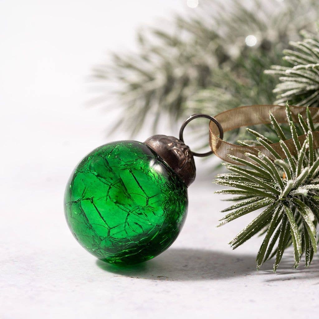 A Small 1" Emerald Crackle Balls - Violet Elizabeth - Christmas Decorations