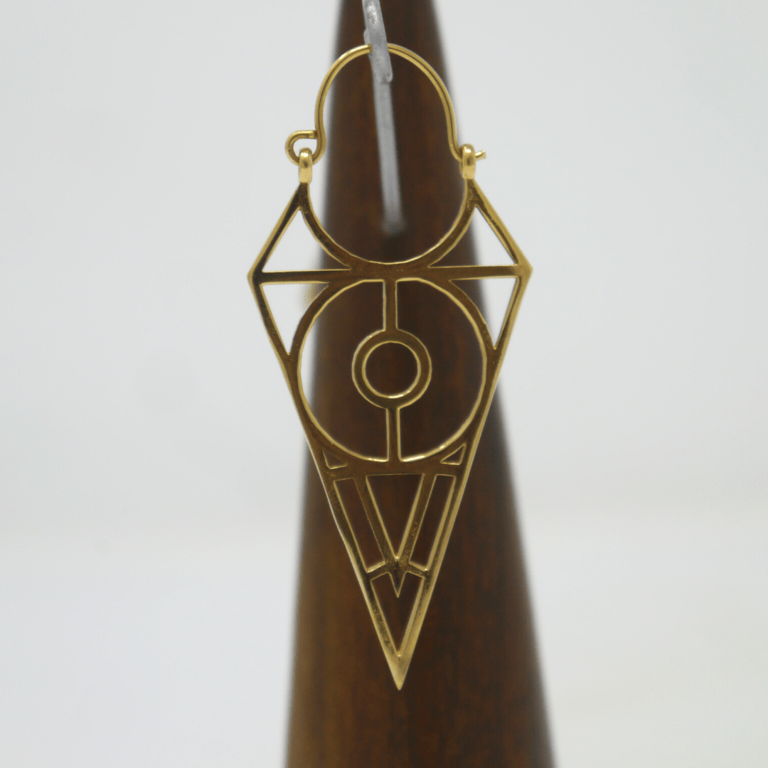Brass arrow/triangle circular centre earring - Violet Elizabeth - Jewellery