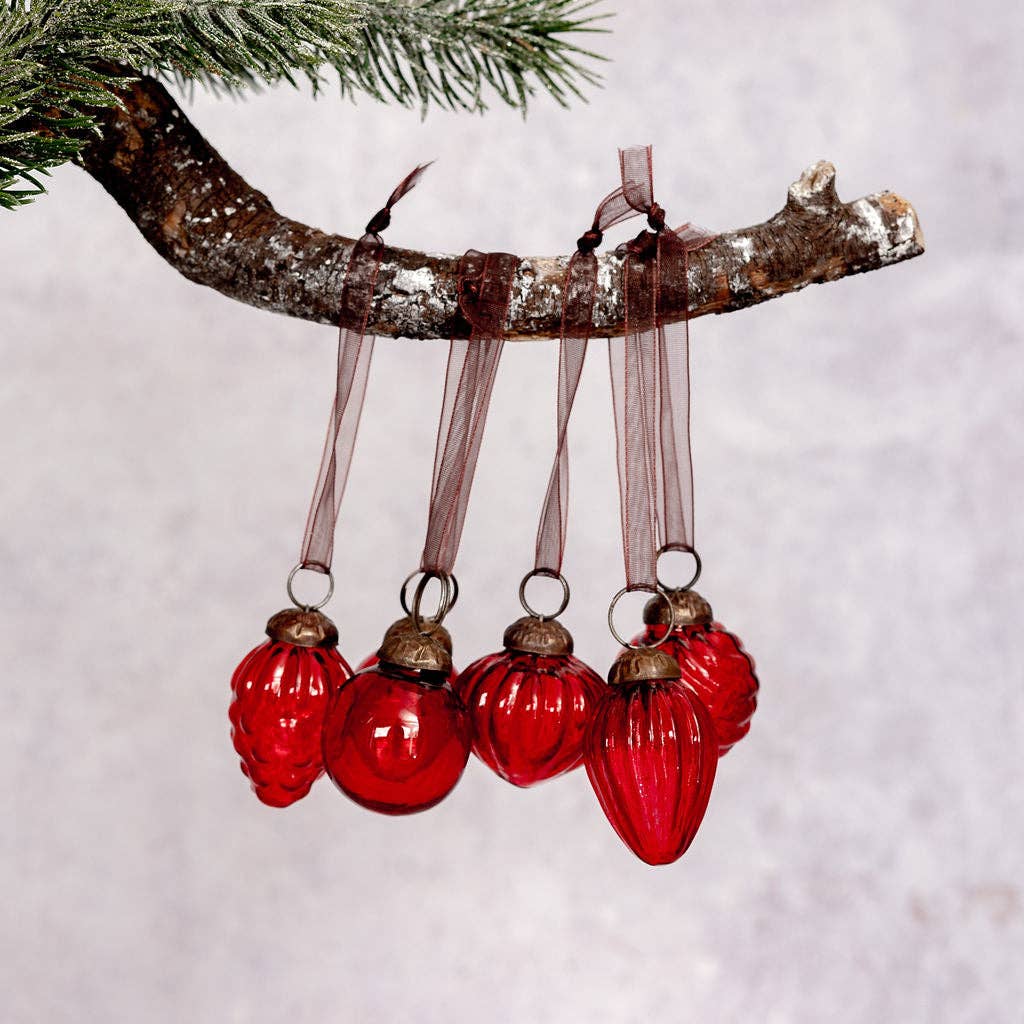 Set of 6 Small Mixed design 1" Red Luster Baubles - Violet Elizabeth