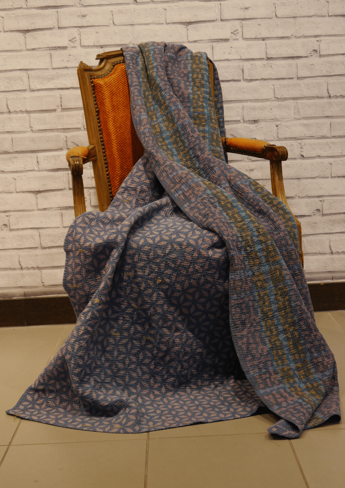 Colaptes Campestris: Indigo Kantha Quilt - Violet Elizabeth - Linens & Bedding