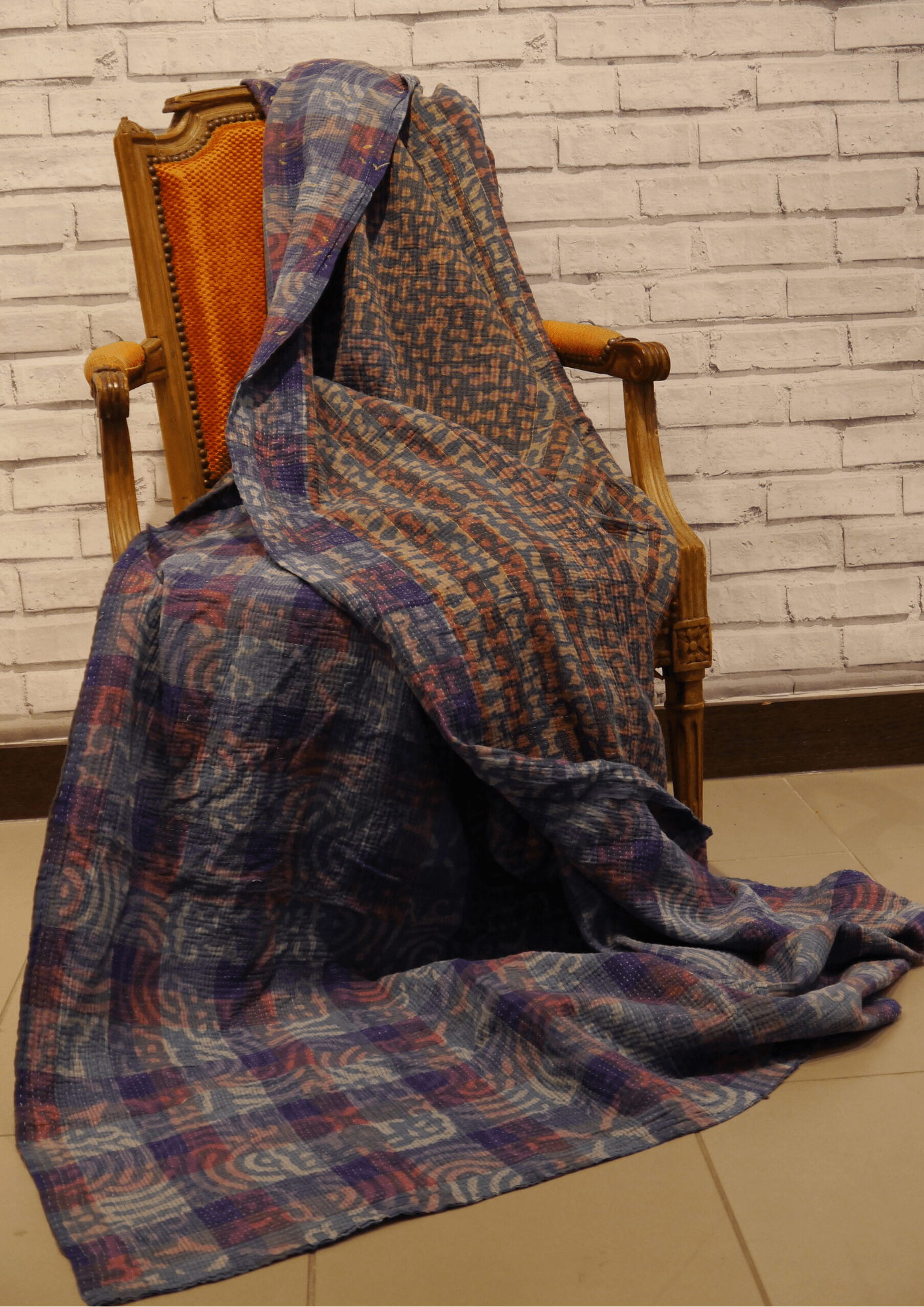 Dendrocopos Noguchii: Indigo Kantha quilt - Violet Elizabeth - Linens & Bedding