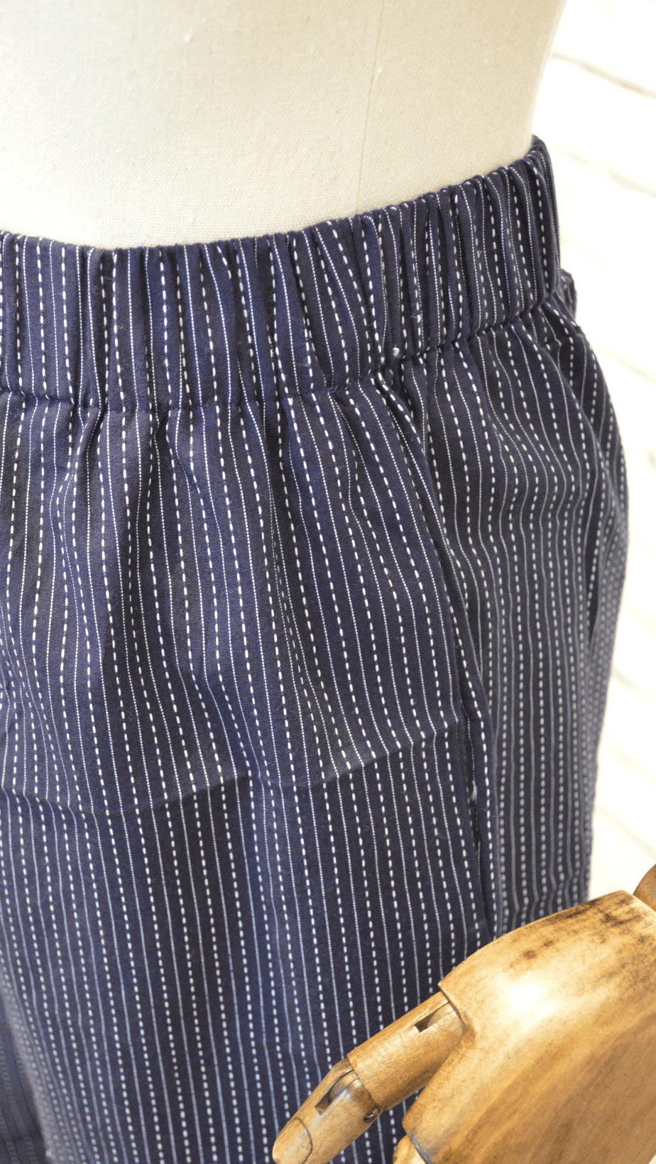 Elasticated cotton trousers - navy blue striped - Violet Elizabeth - Clothing