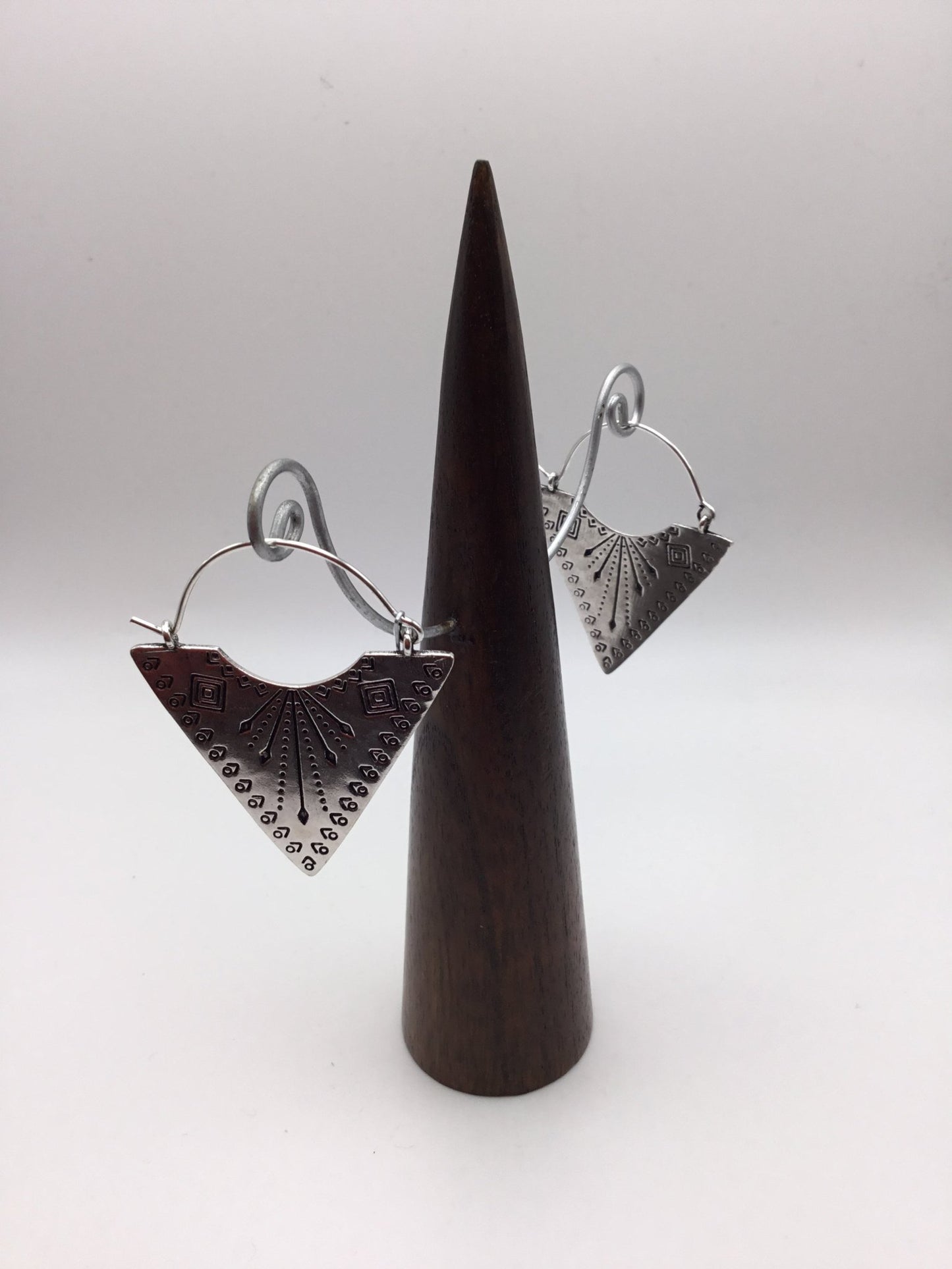 Geometric Tribal Triangle earrings: Brass and Silver Plated Brass - Violet Elizabeth - Jewellery