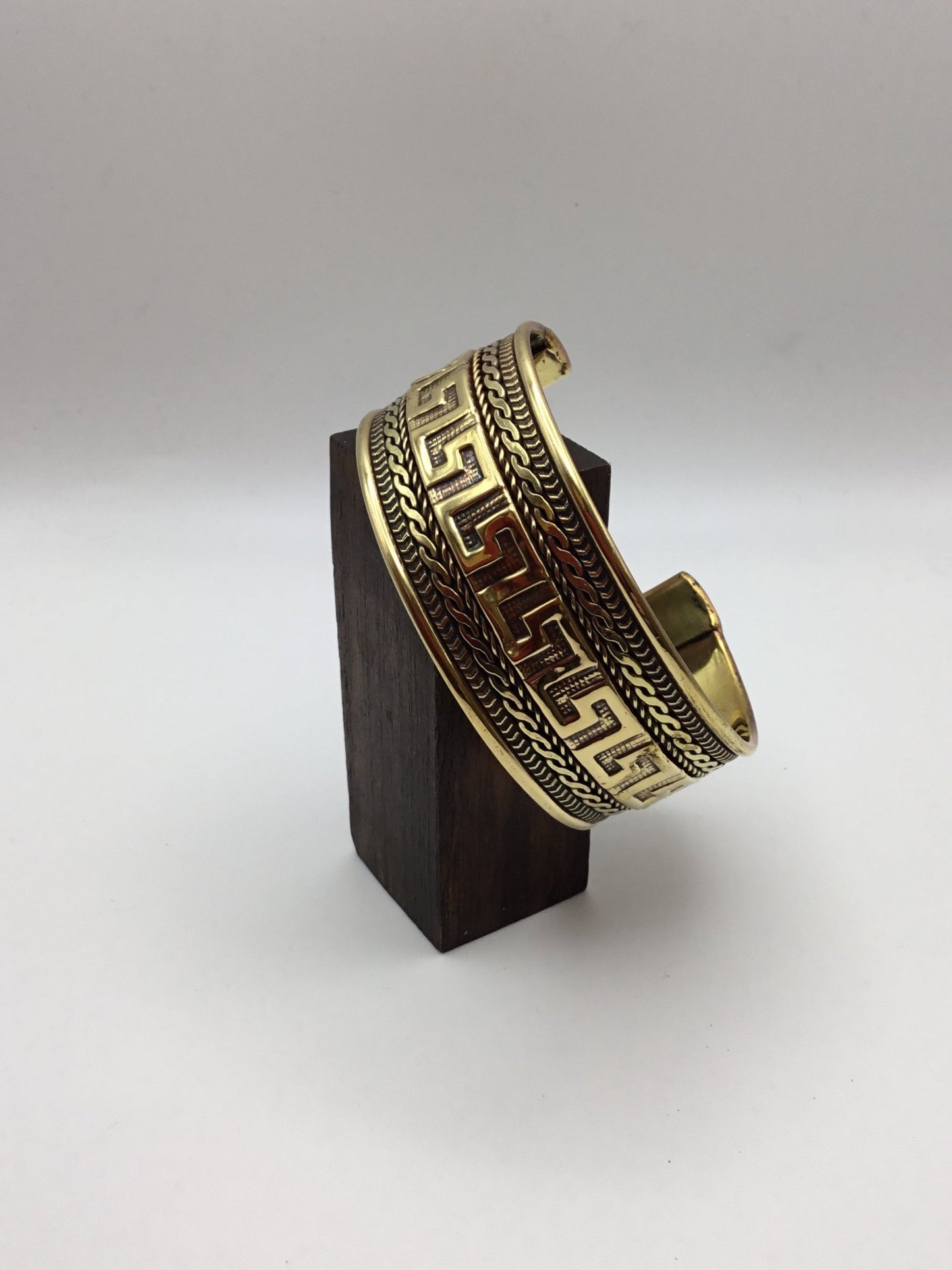 Greek Key Bangle: Brass and Silver plated brass - Violet Elizabeth - Jewellery