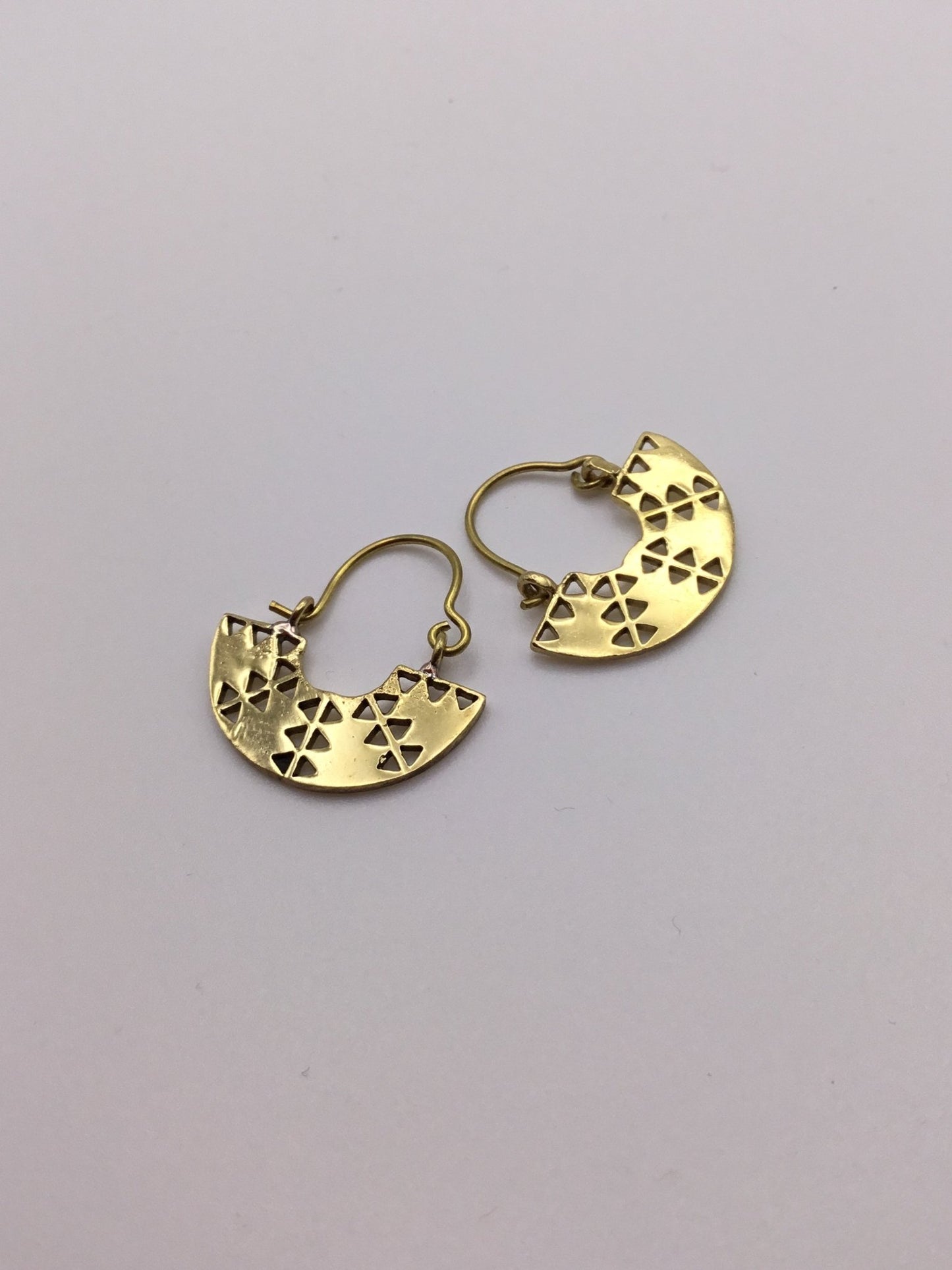 Mini Half Moon Aztec earrings: Brass and Silver Plated Brass - Violet Elizabeth - Jewellery
