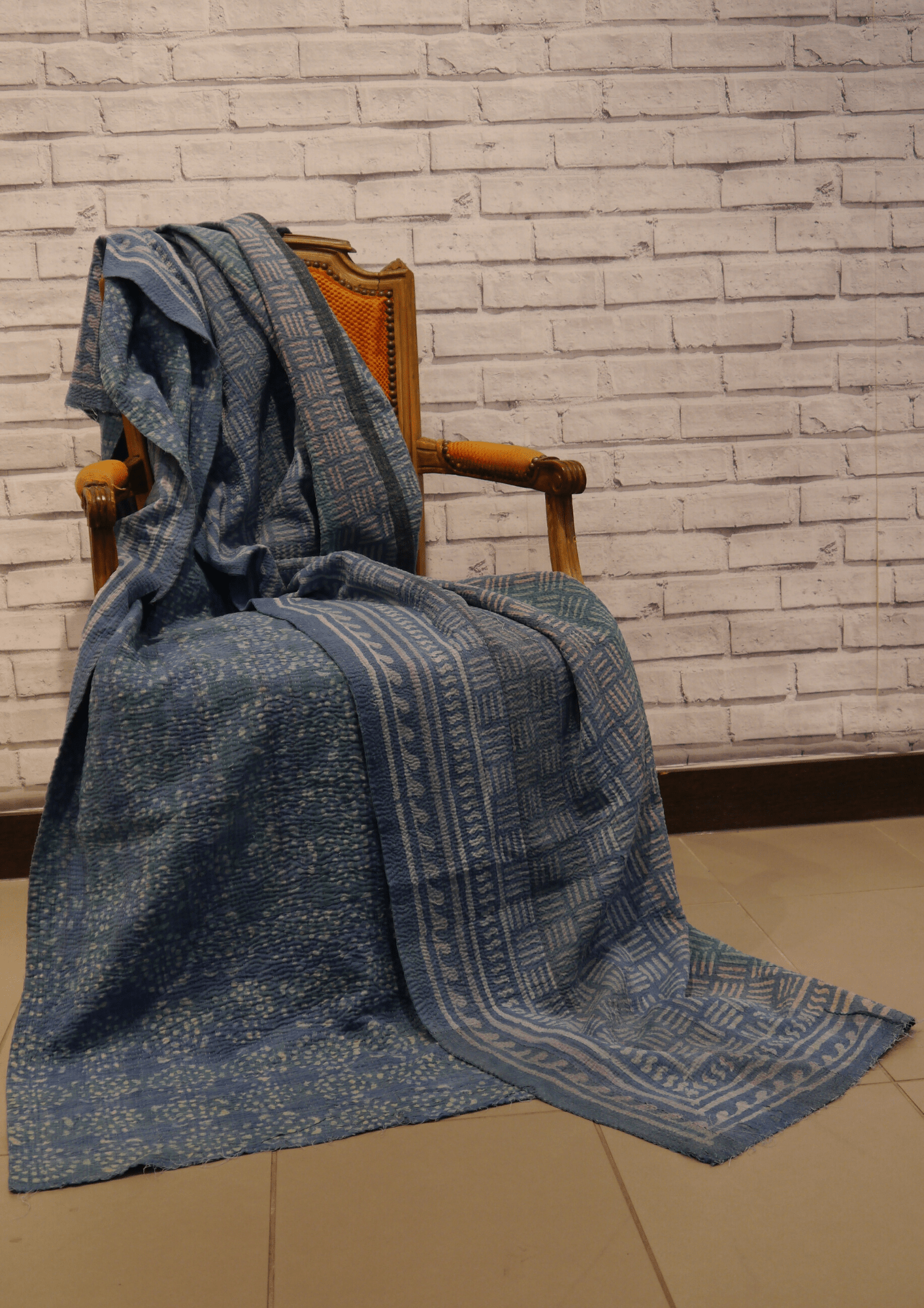 Pavo Cristatus: Indigo Kantha Quilt - Violet Elizabeth - Linens & Bedding