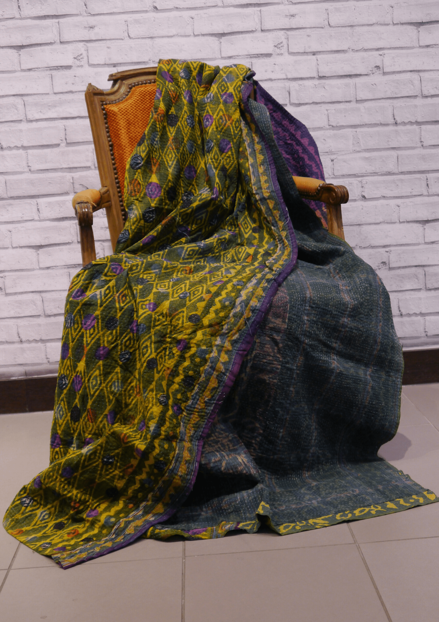 Picumnus Temminckii: Indigo Kantha Quilt - Violet Elizabeth - Linens & Bedding