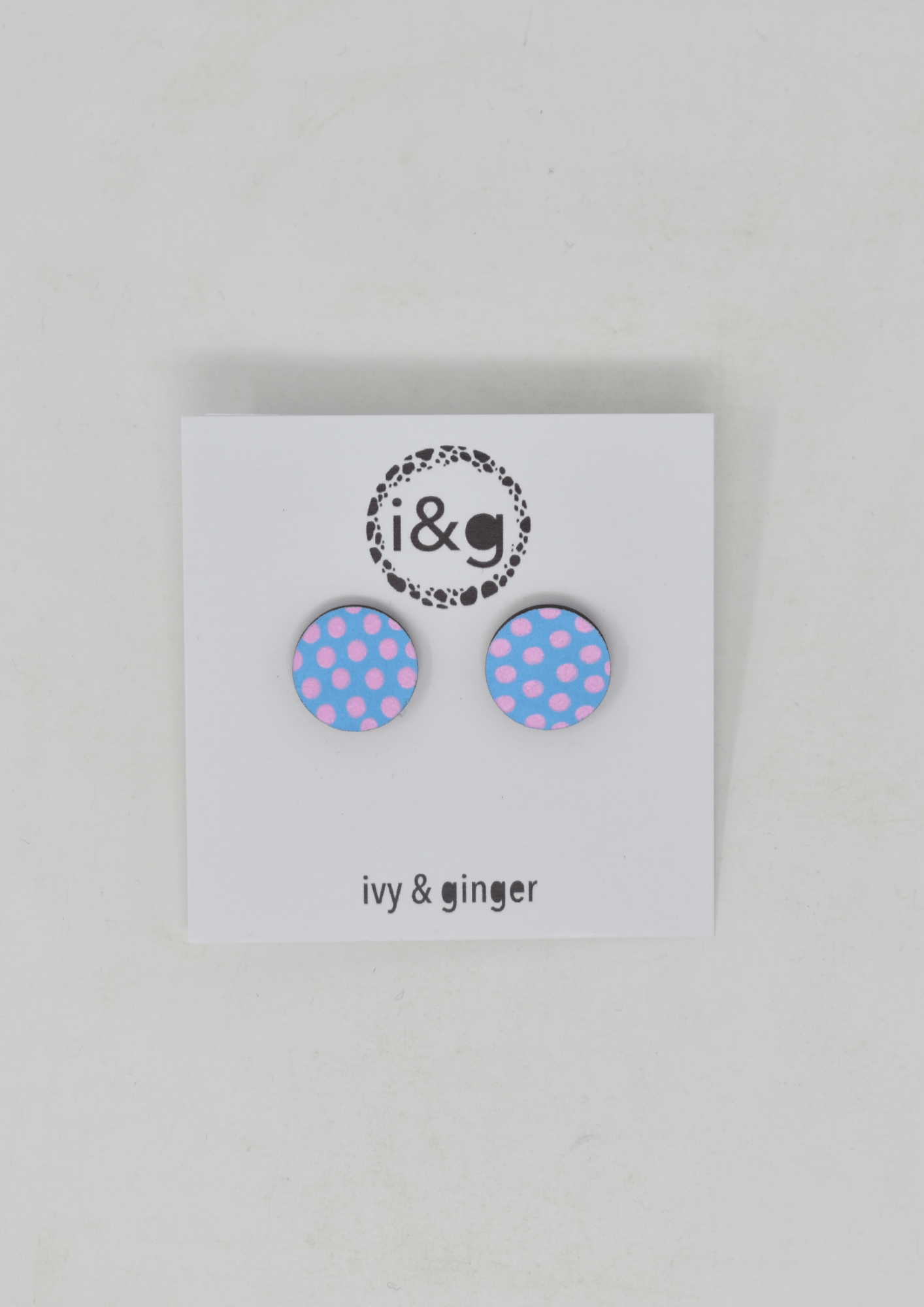 Pink on Blue Polka Midi Studs - Violet Elizabeth - Jewellery